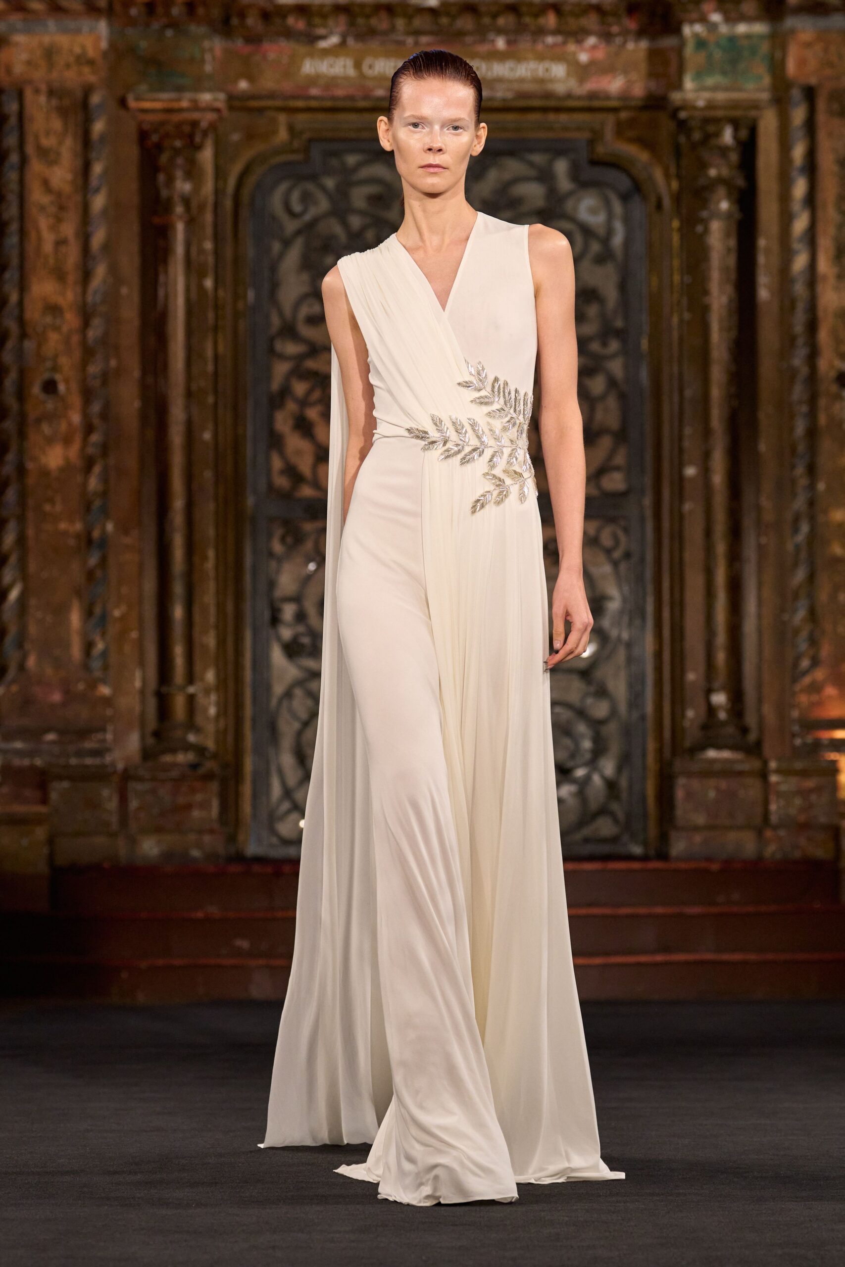 ivory silk sleeveless gown