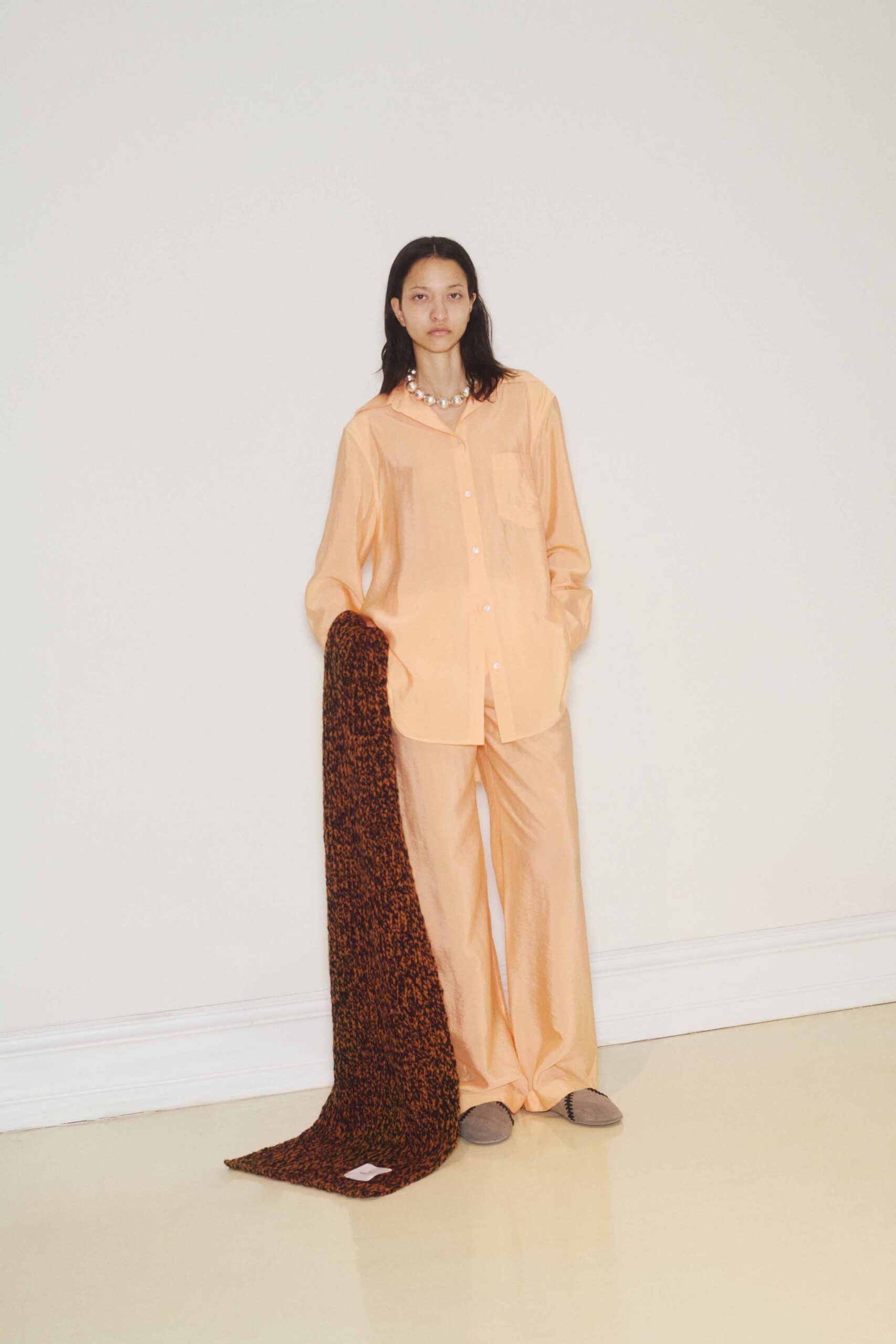 orange silk shirt and pants
