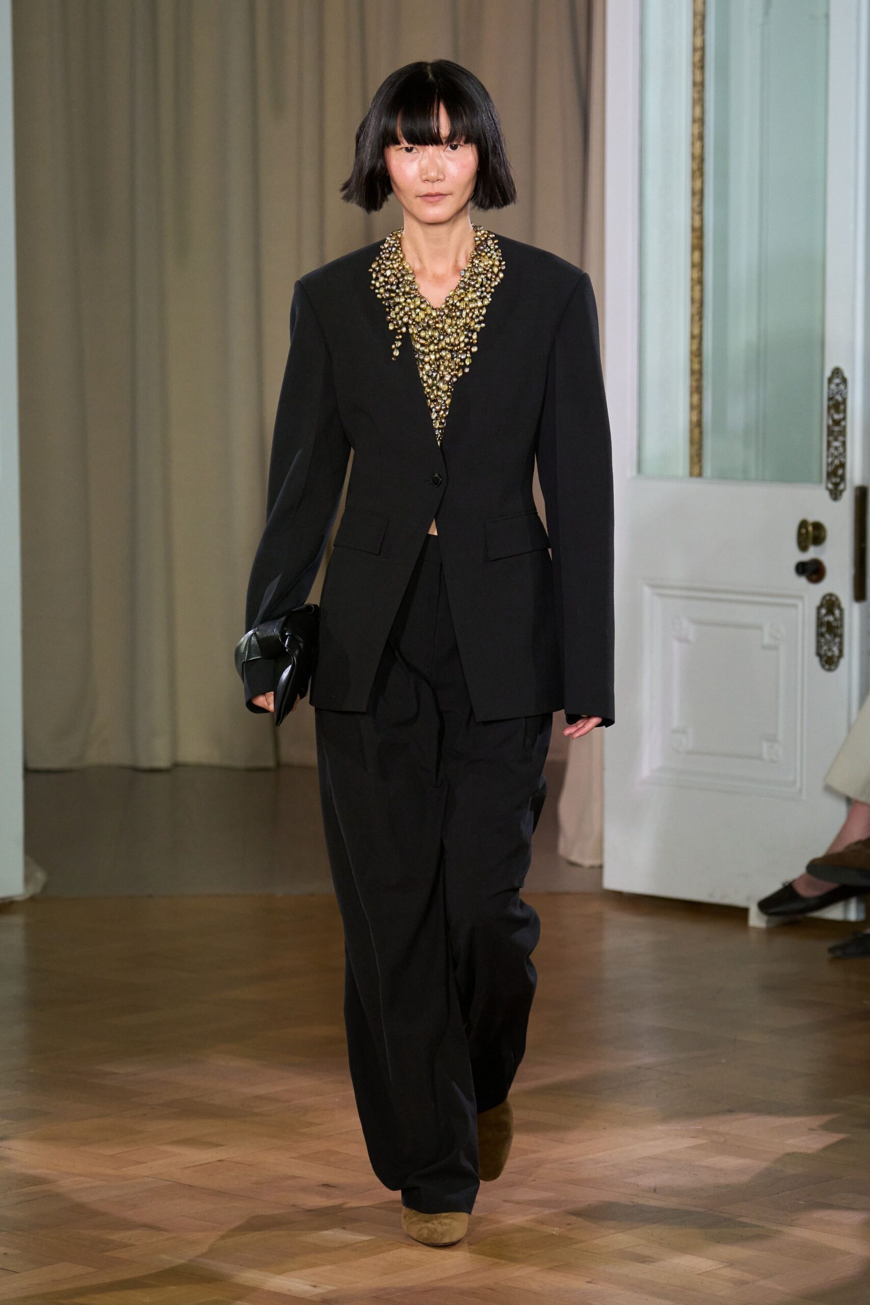 oversized black blazer and relaxed pants