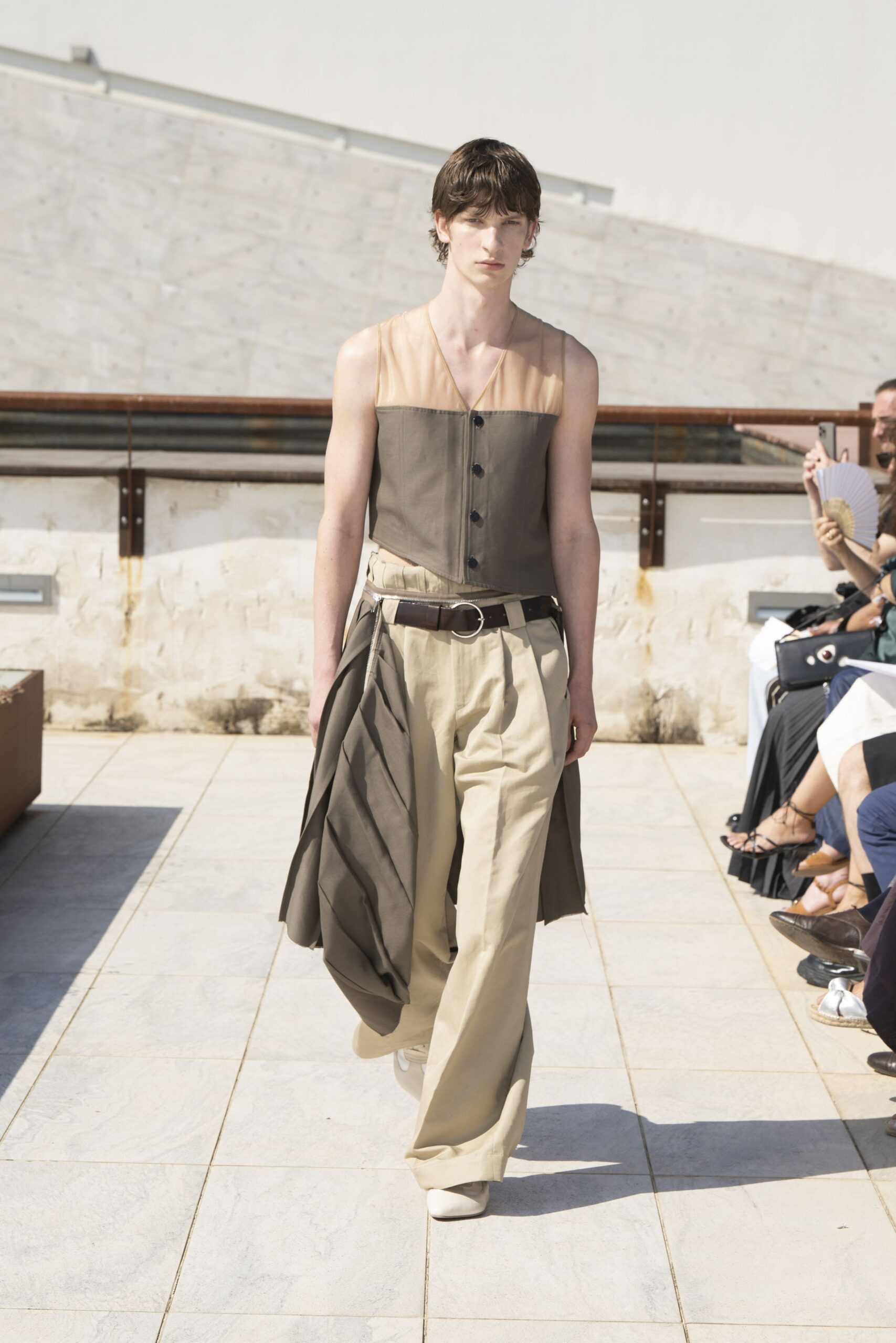 brown cotton sleeveless v-neck fitted buttoned layered jumpsuit