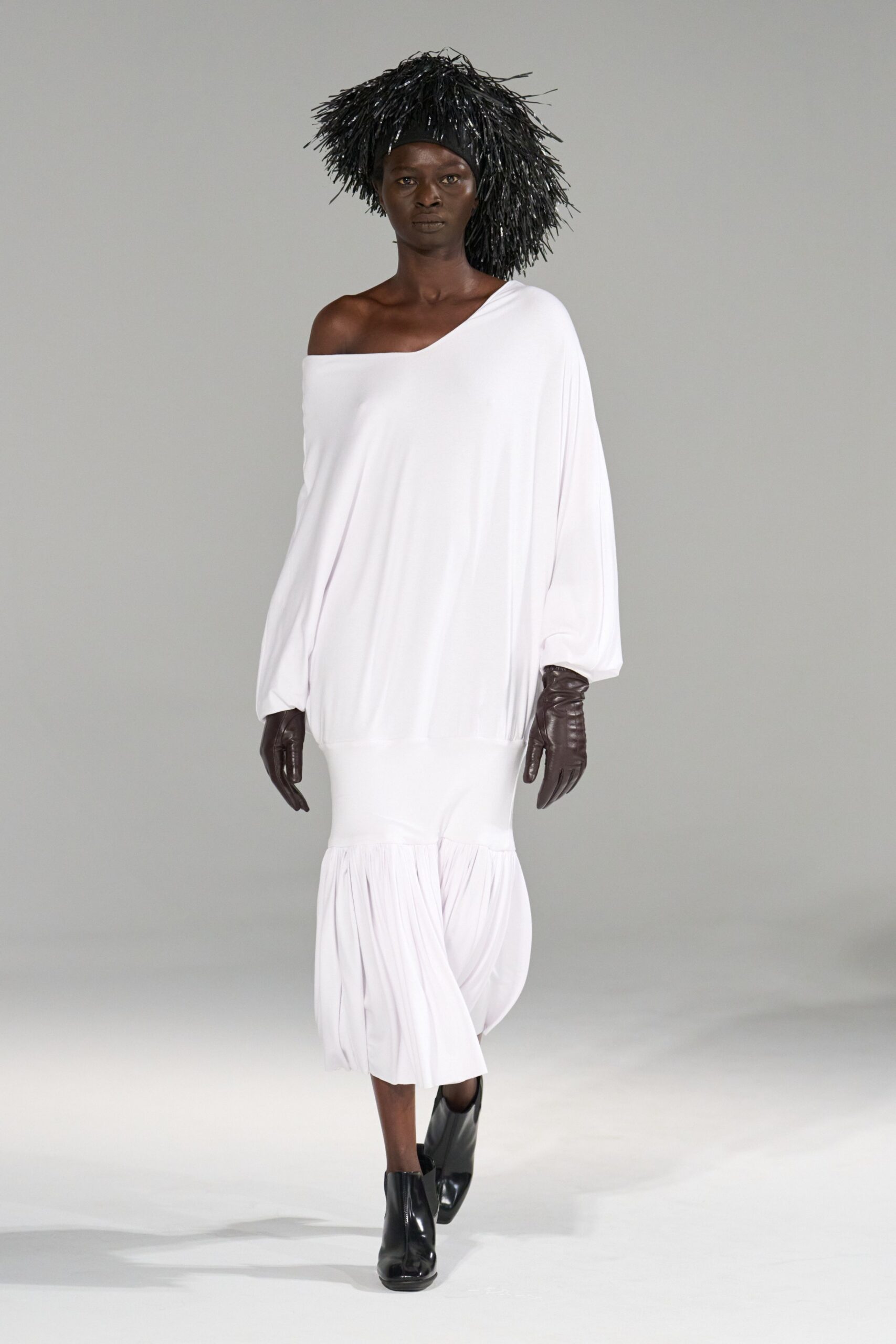 white relaxed off-shoulder dress
