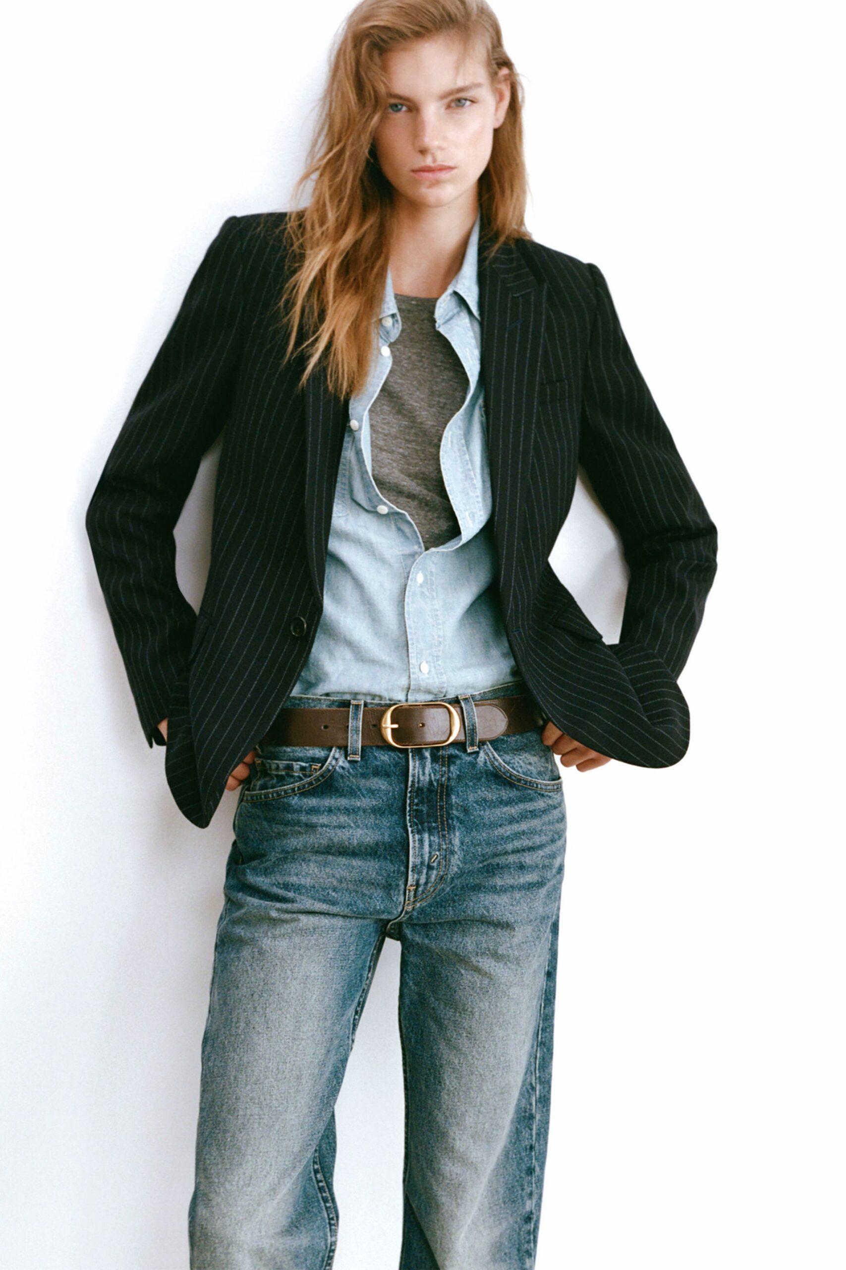 black striped blazer with jeans