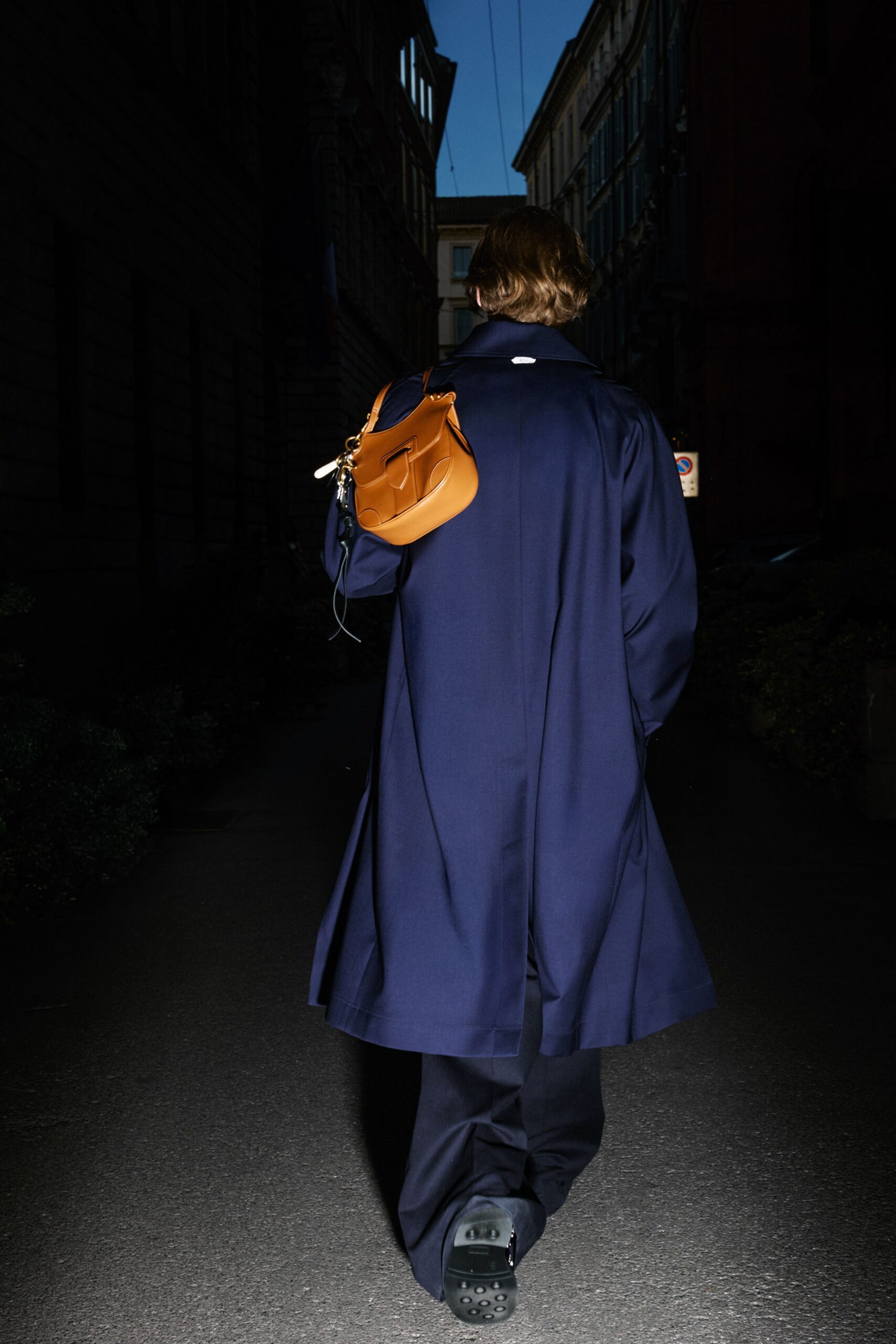 blue long-sleeve collared relaxed trench