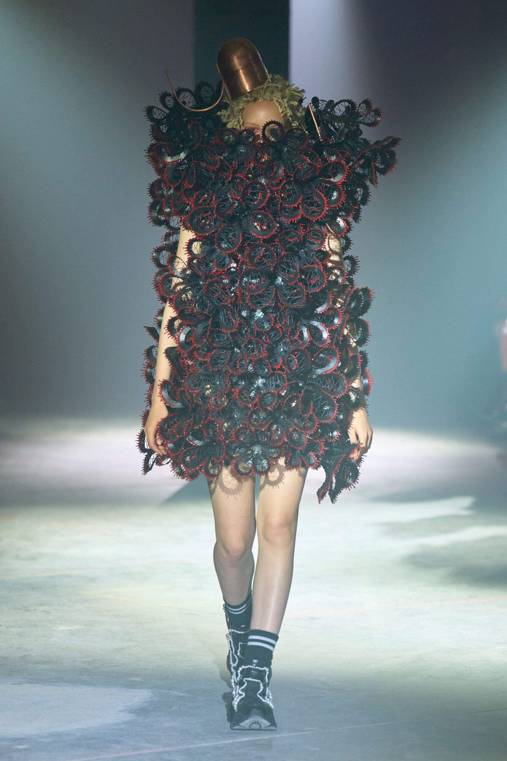 black and red ruffled mini dress