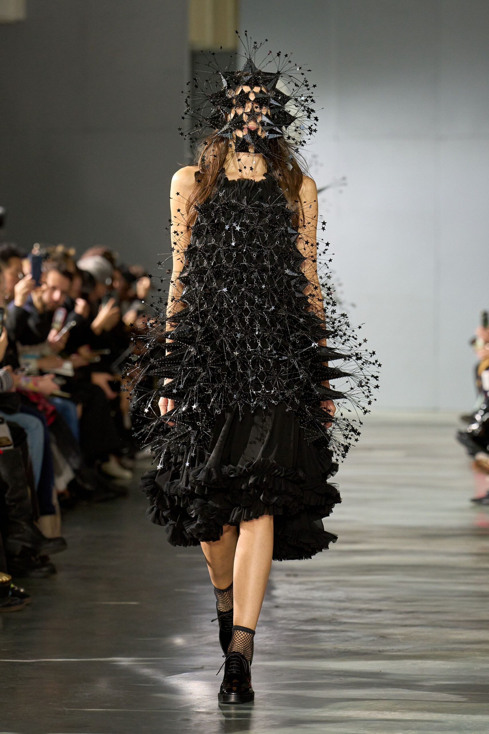 black silk sleeveless v-neck fitted ruffled layered dress