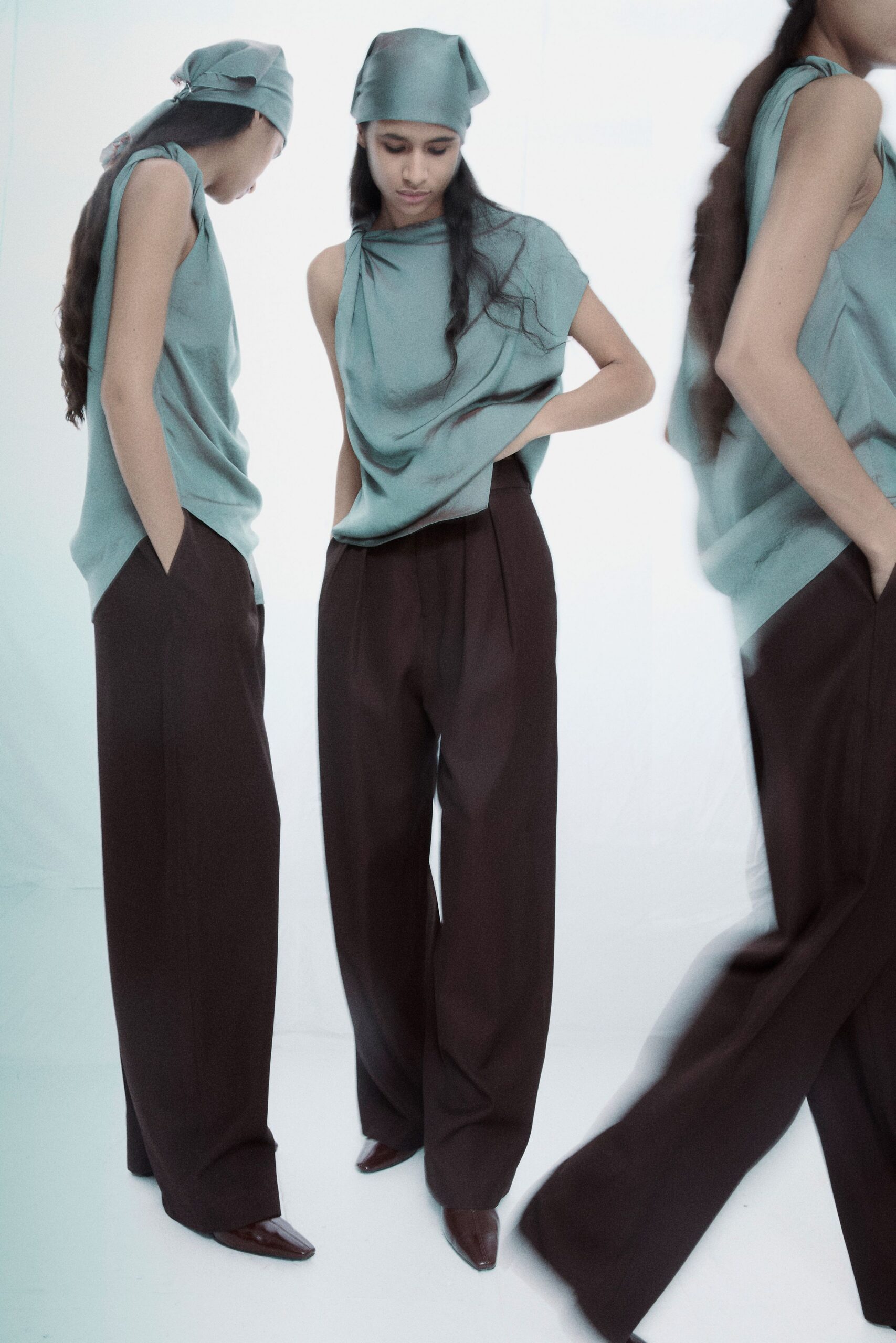 teal cotton sleeveless relaxed draped top