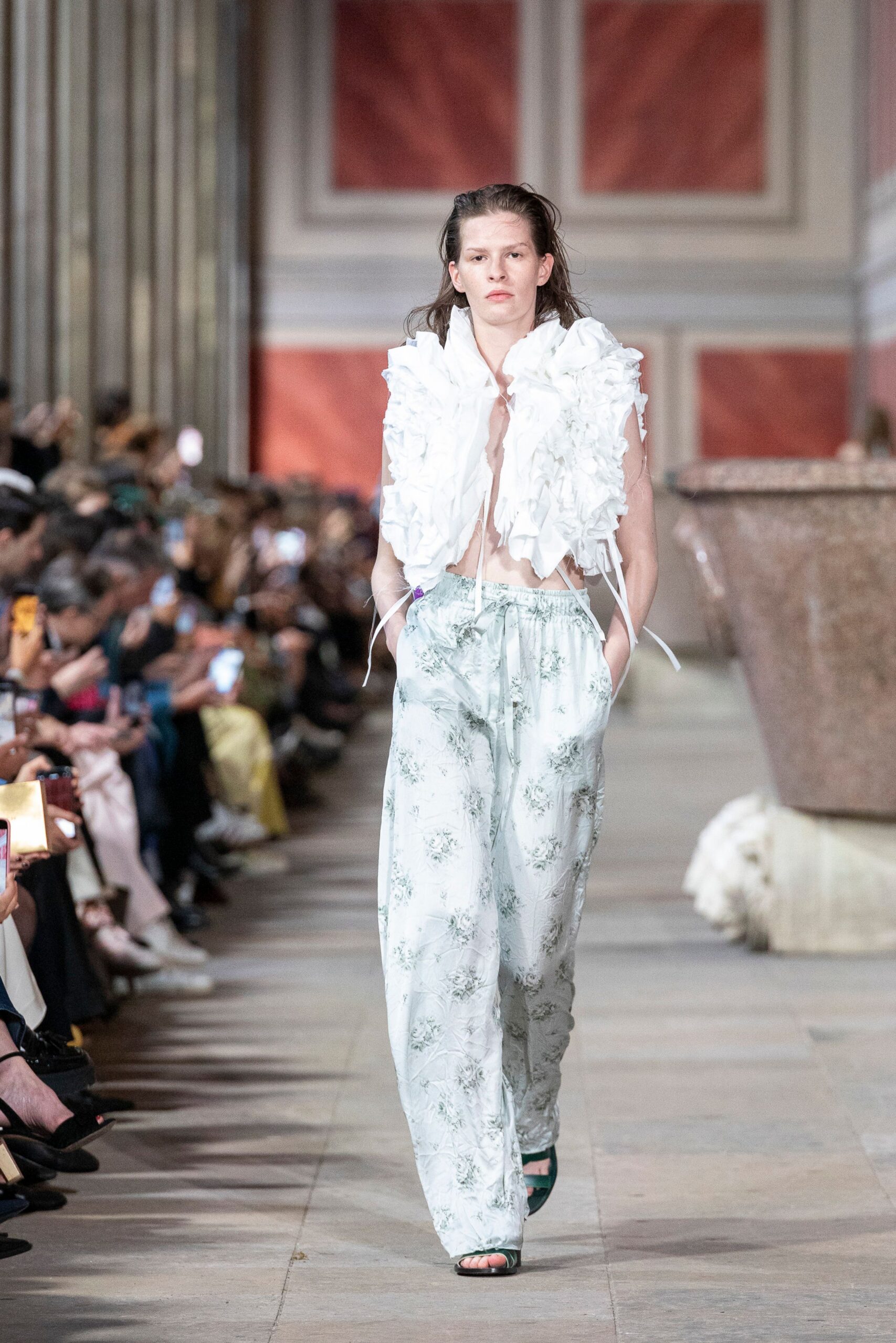 blue cotton relaxed flared pants