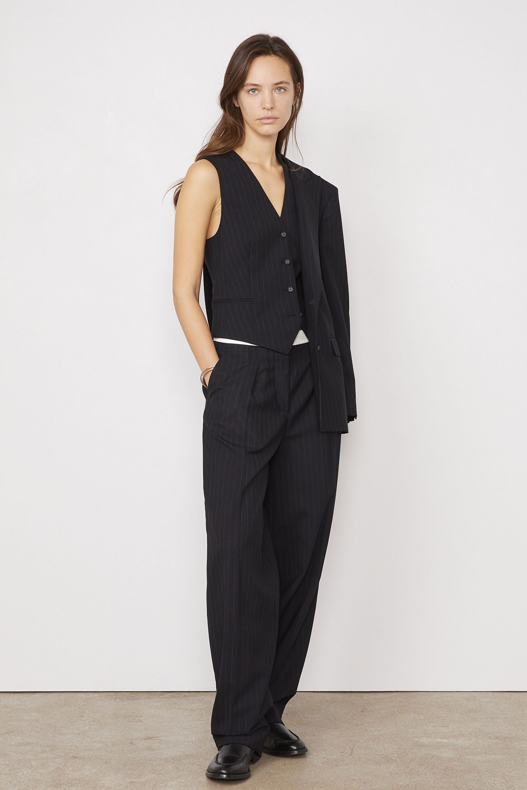black striped vest and pants