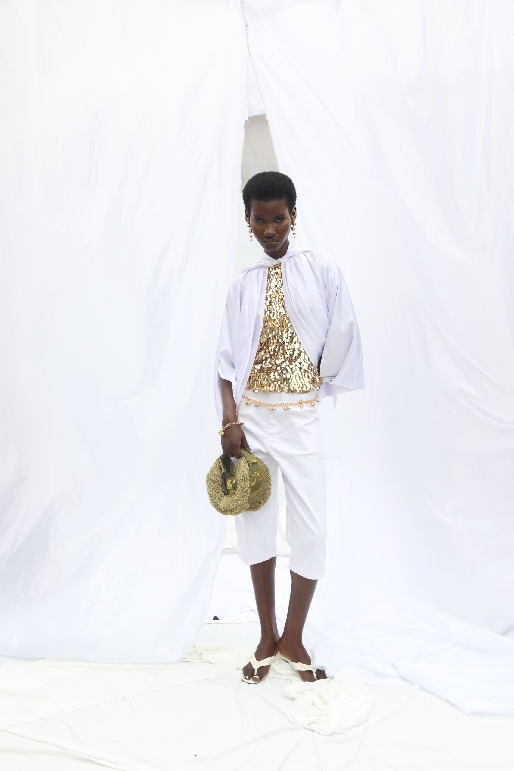 gold sequin sleeveless high-neck fitted shiny top