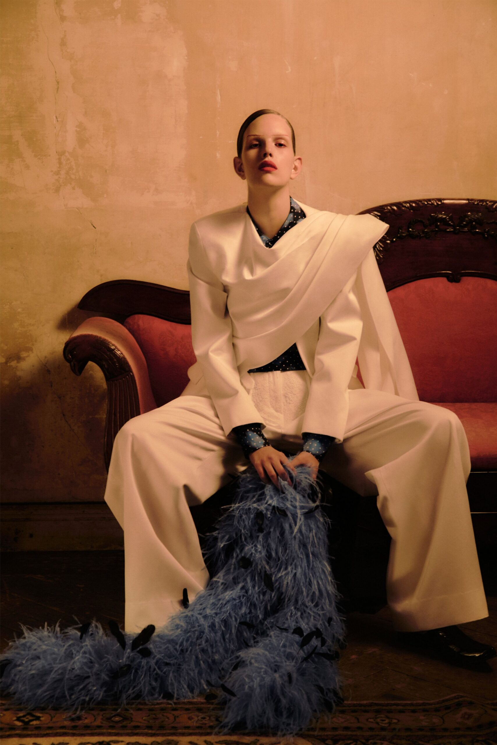 white wool long-sleeve collared fitted layered suit