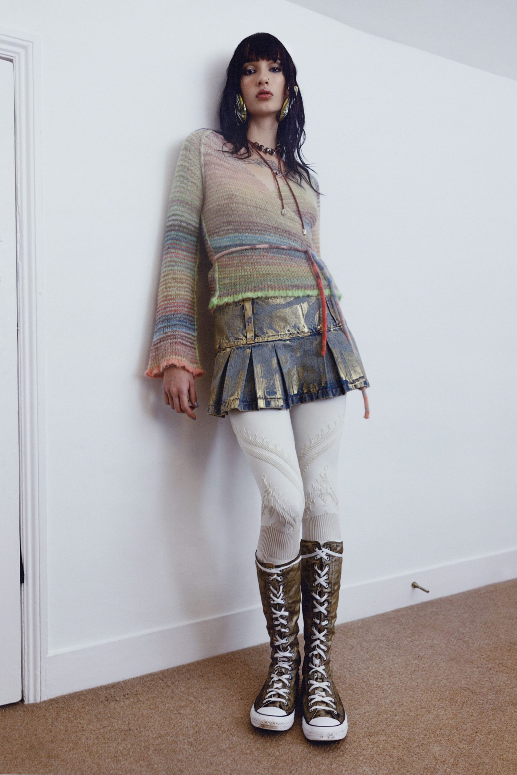 gold leather fitted zippered boots