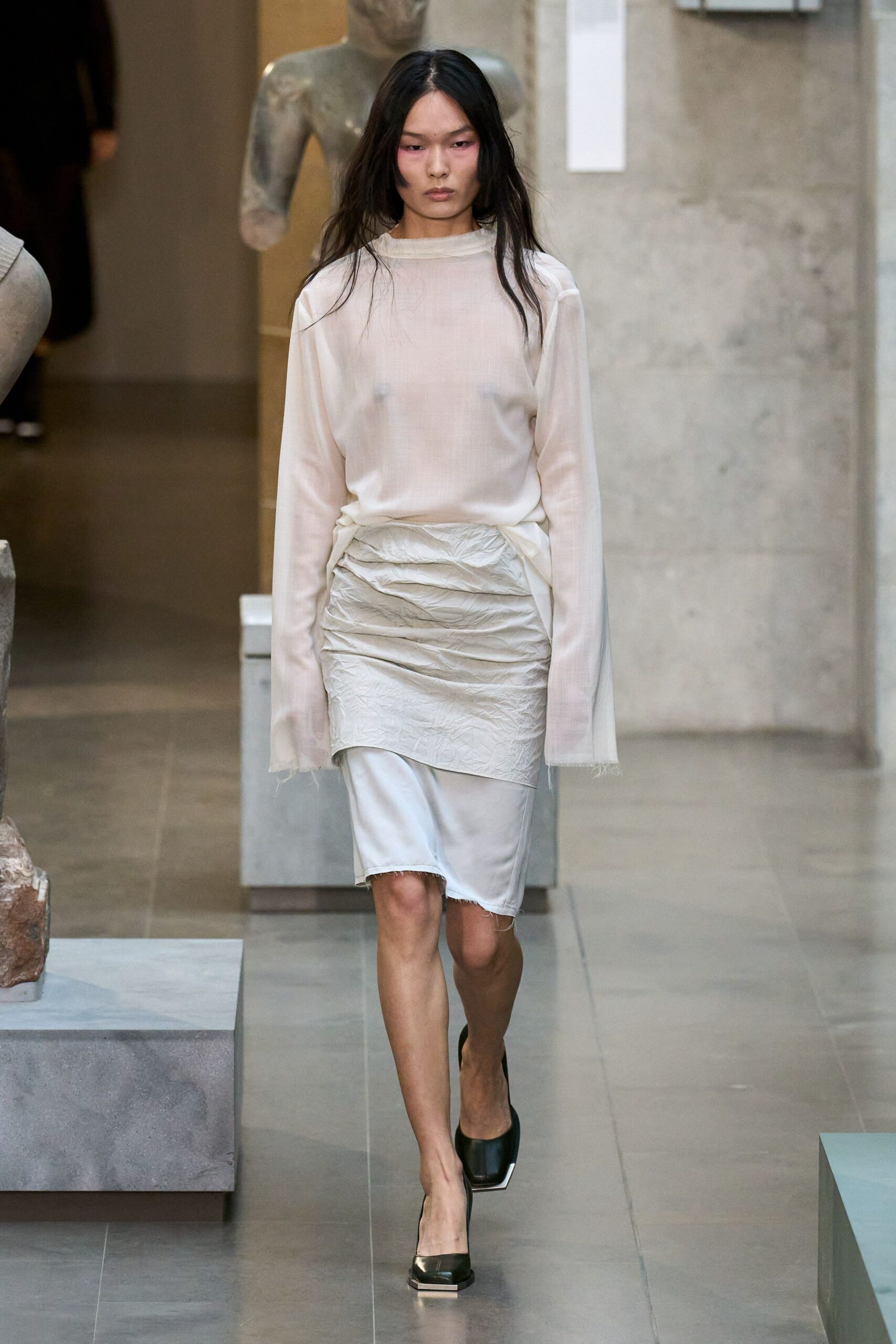 white silk fitted top with layered skirt