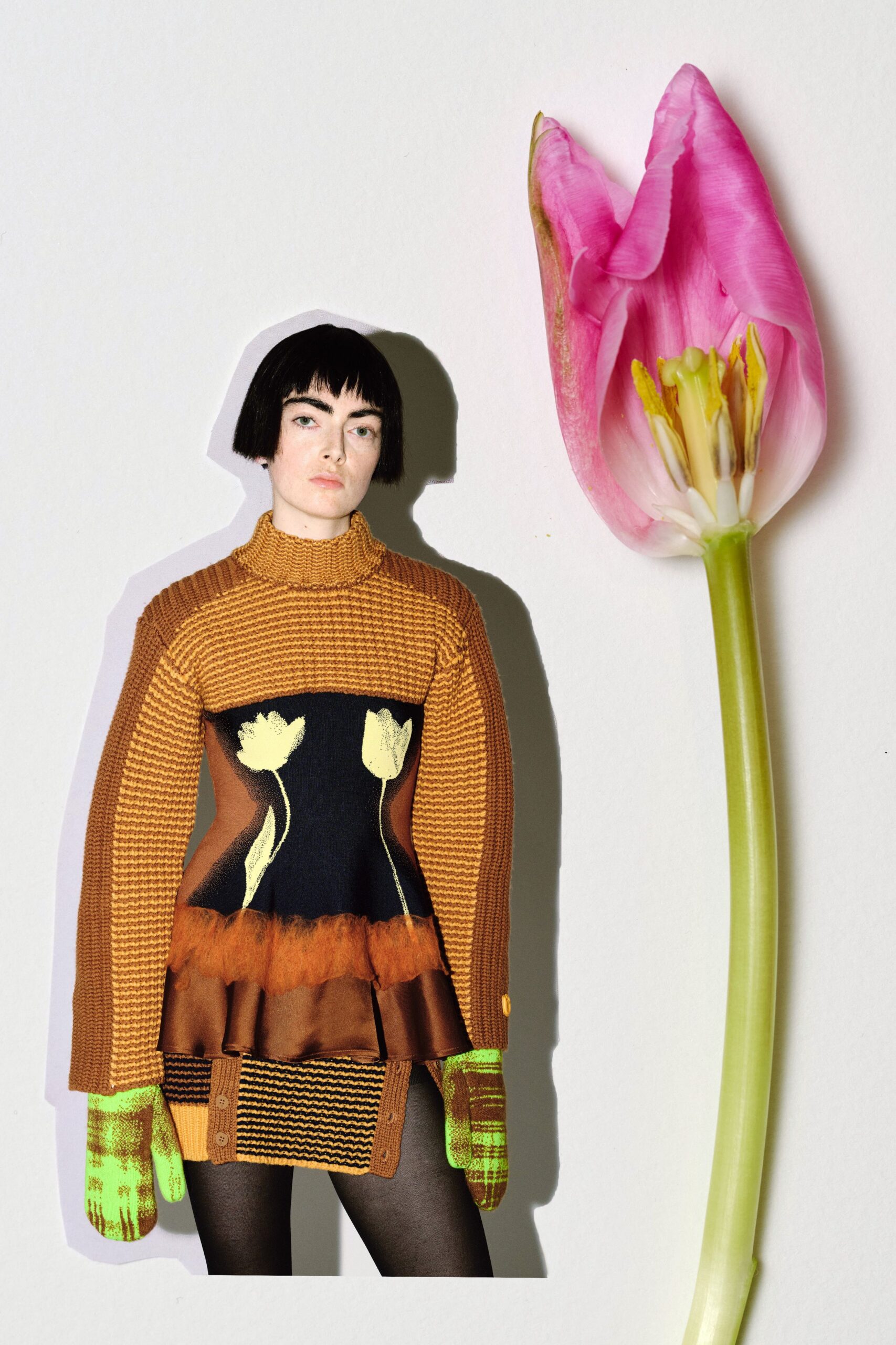 brown cotton long-sleeve turtleneck relaxed layered sweater