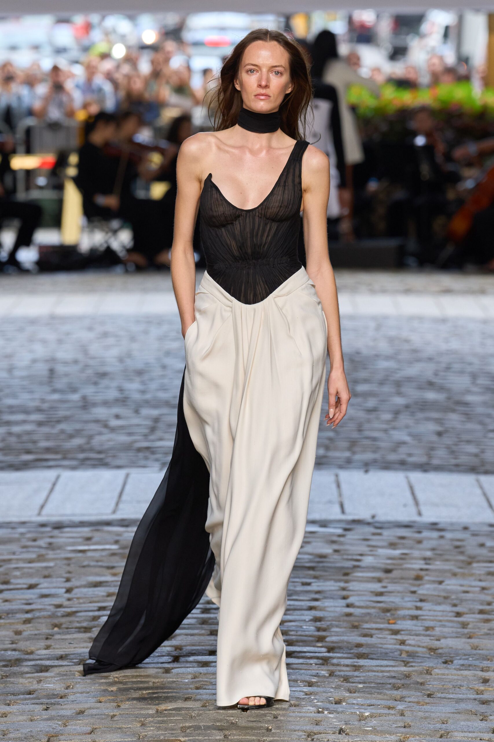 black and white silk gown