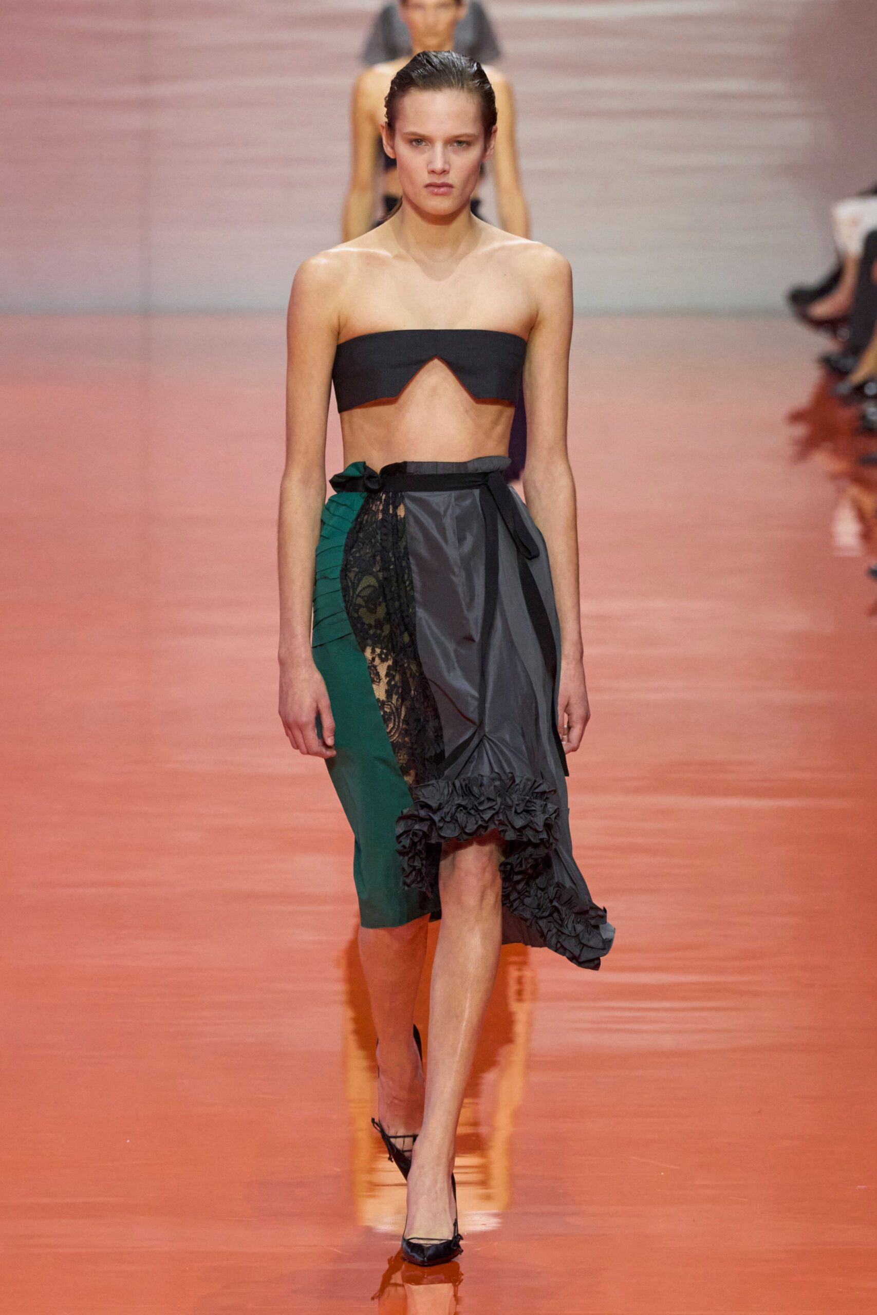 black silk strapless fitted cropped top