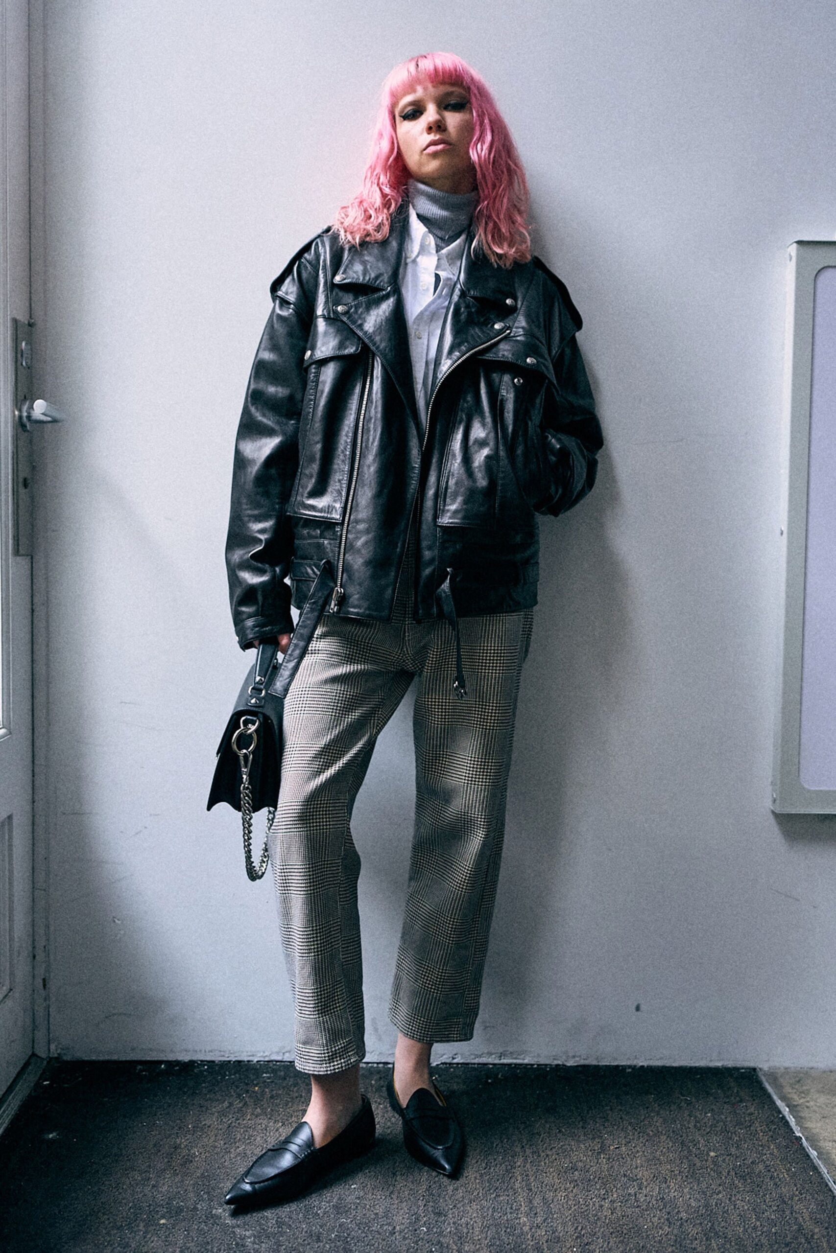 black leather oversized jacket