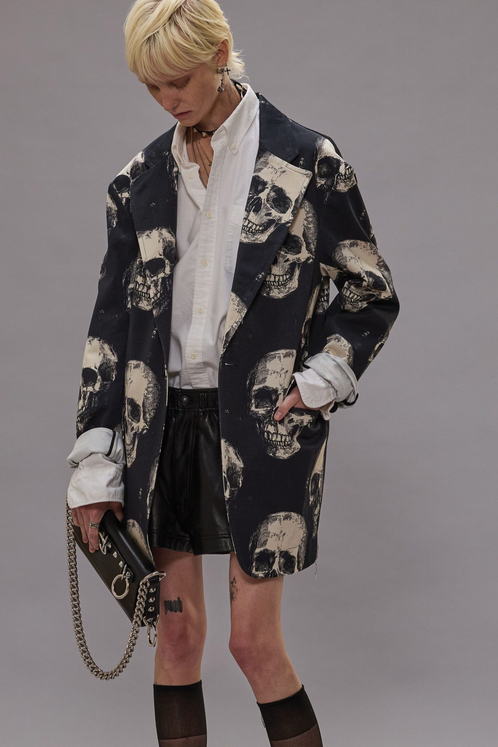 black and white printed blazer