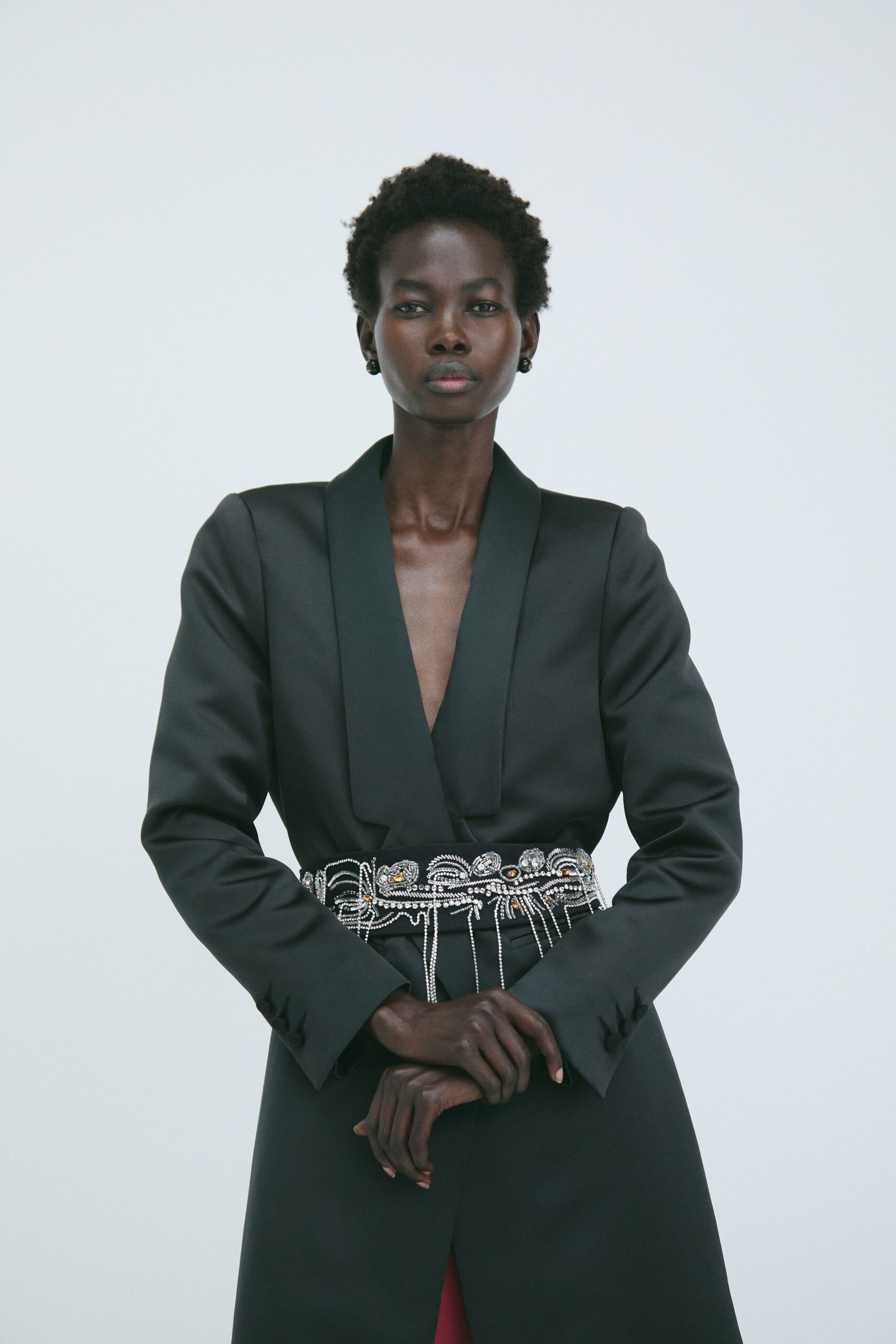 black silk structured blazer