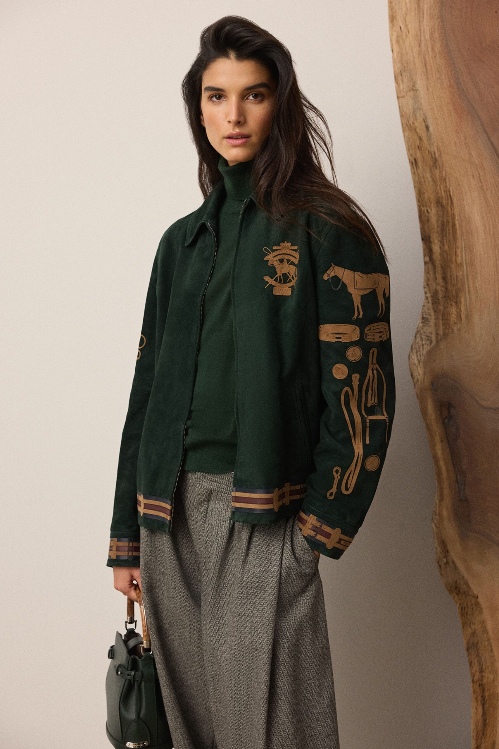 green cotton long-sleeve collared fitted embroidered jacket