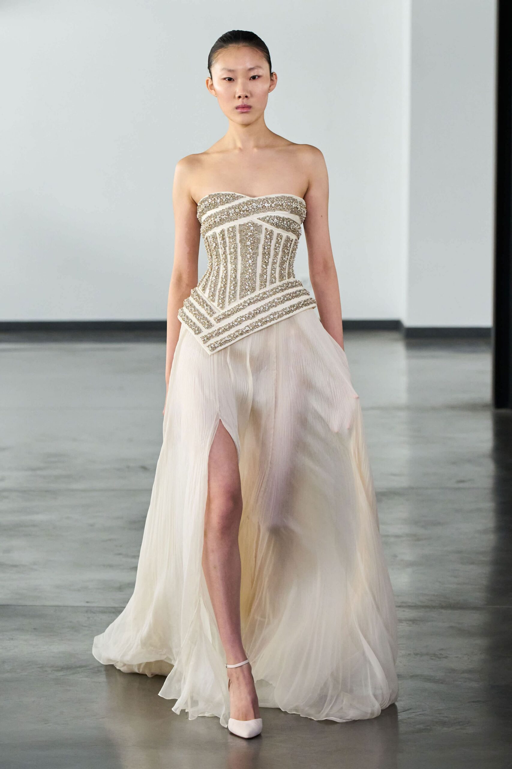 ivory silk strapless gown