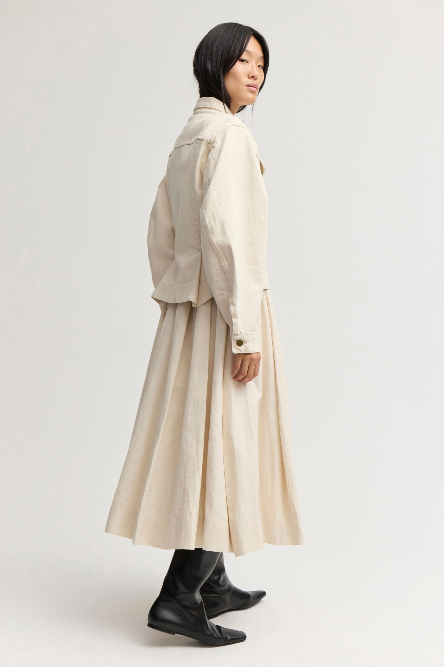 beige cotton jacket and dress