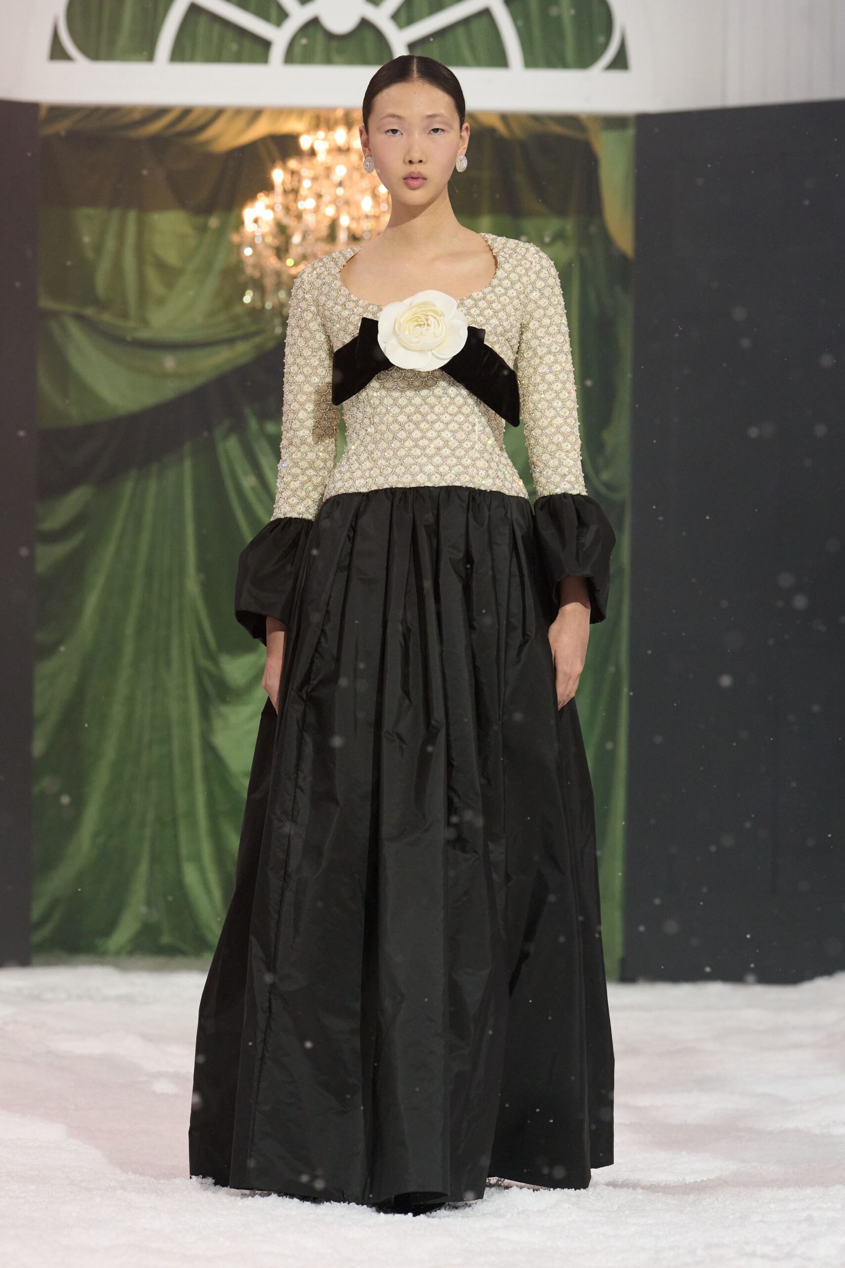 black and white embroidered gown