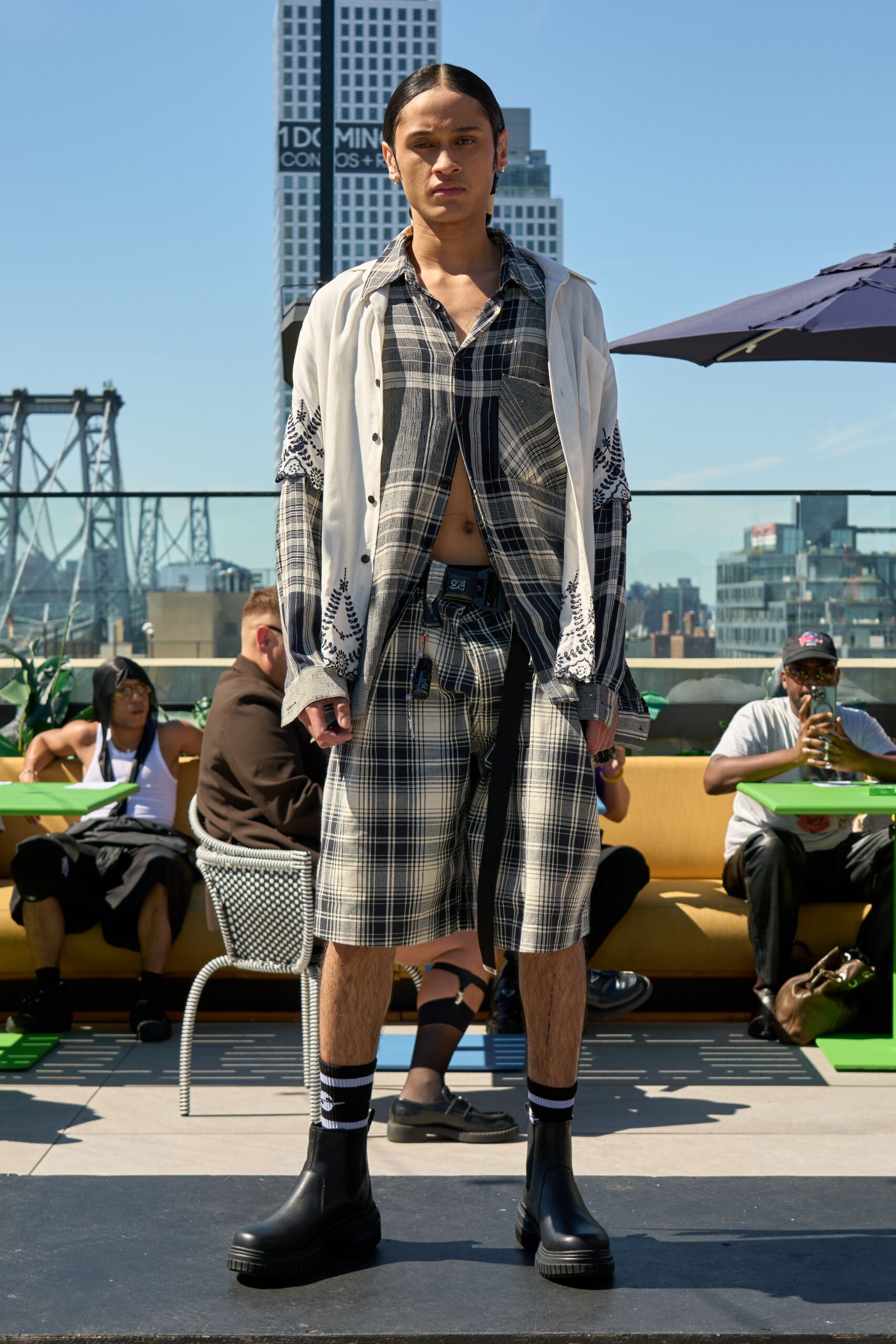 relaxed plaid shirt and shorts
