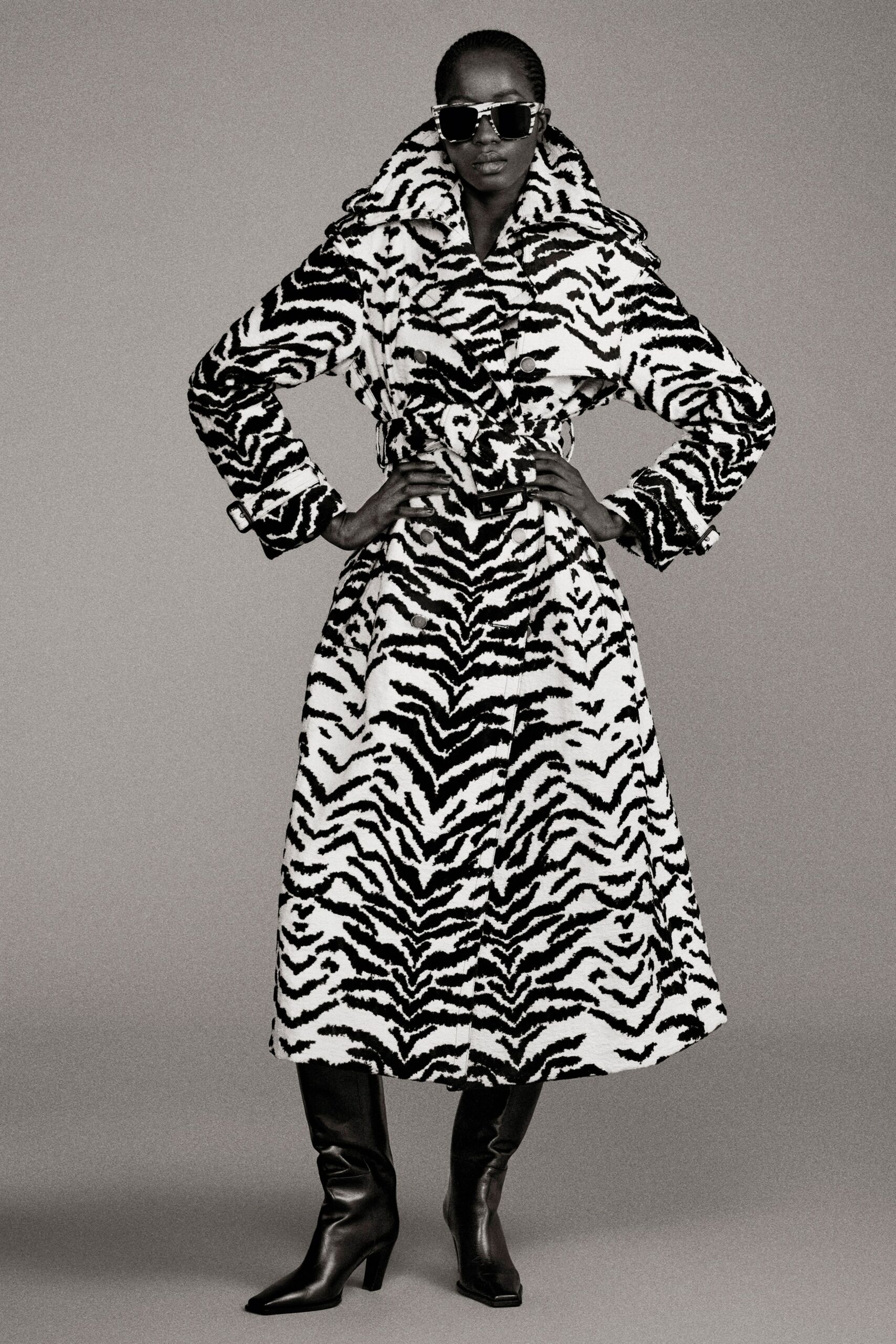 black and white animal-print coat