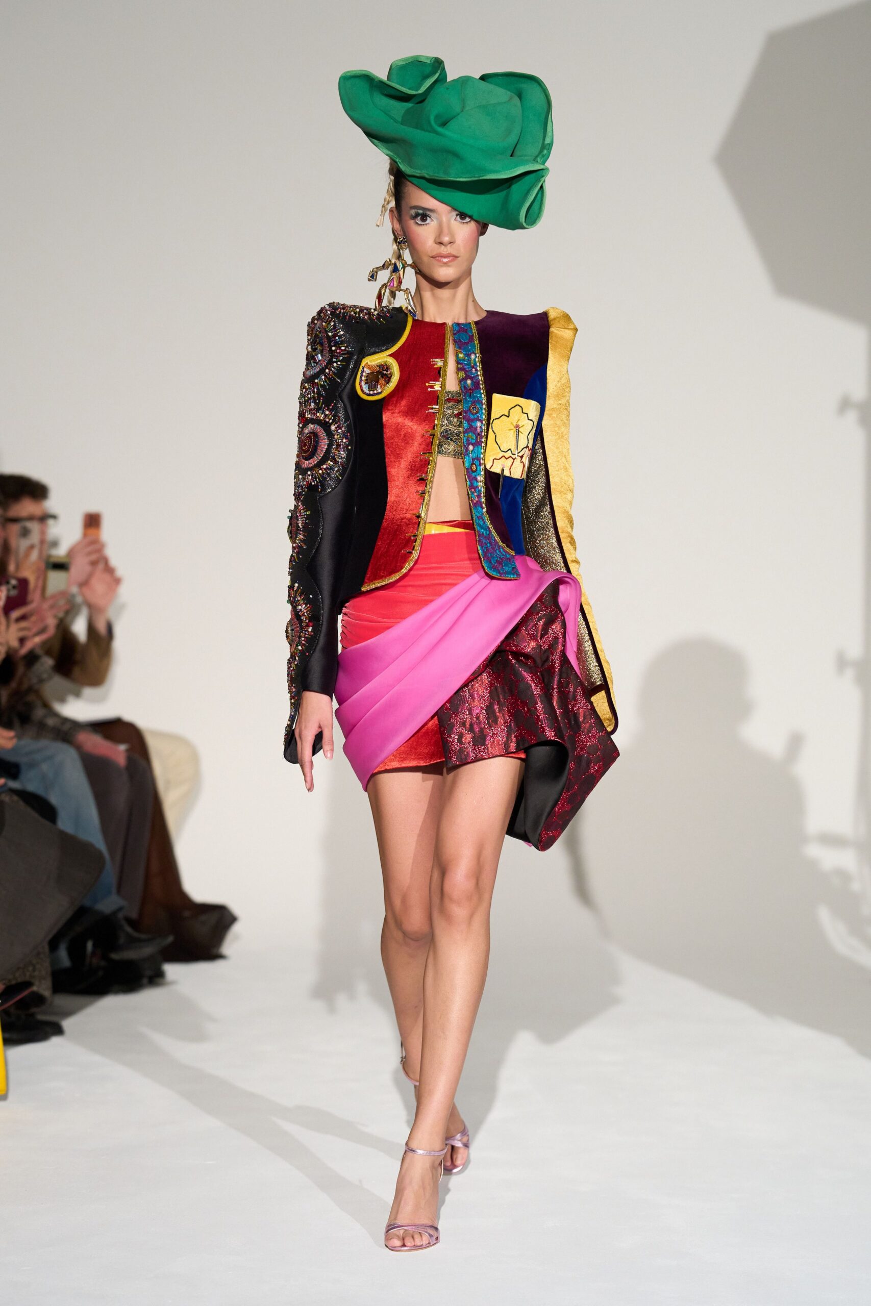 colorful jacket with mini skirt