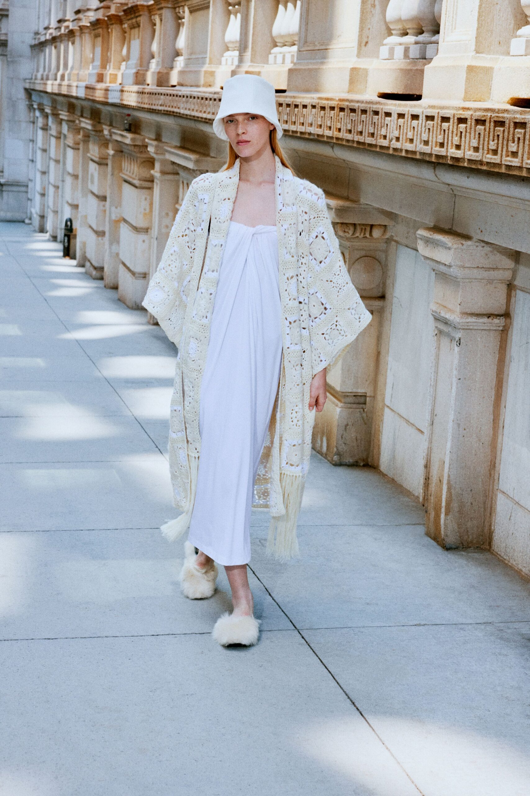 white cotton long-sleeve oversized layered coat