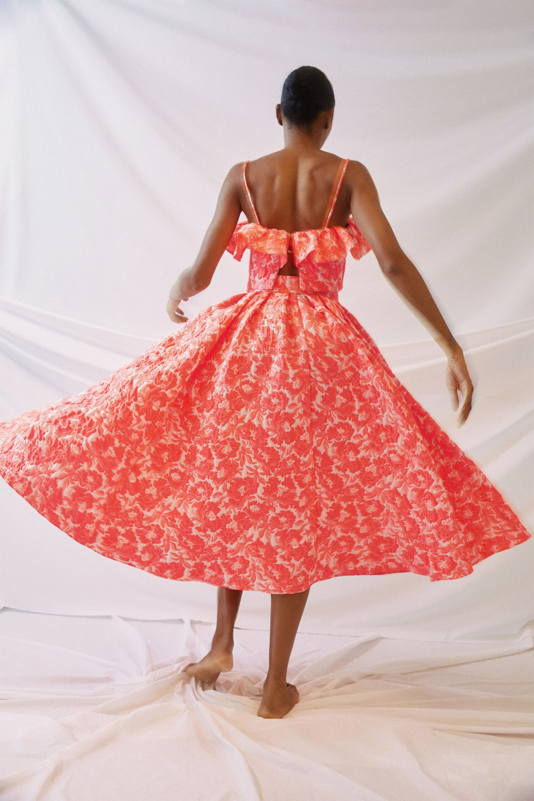 pink and orange floral midi dress