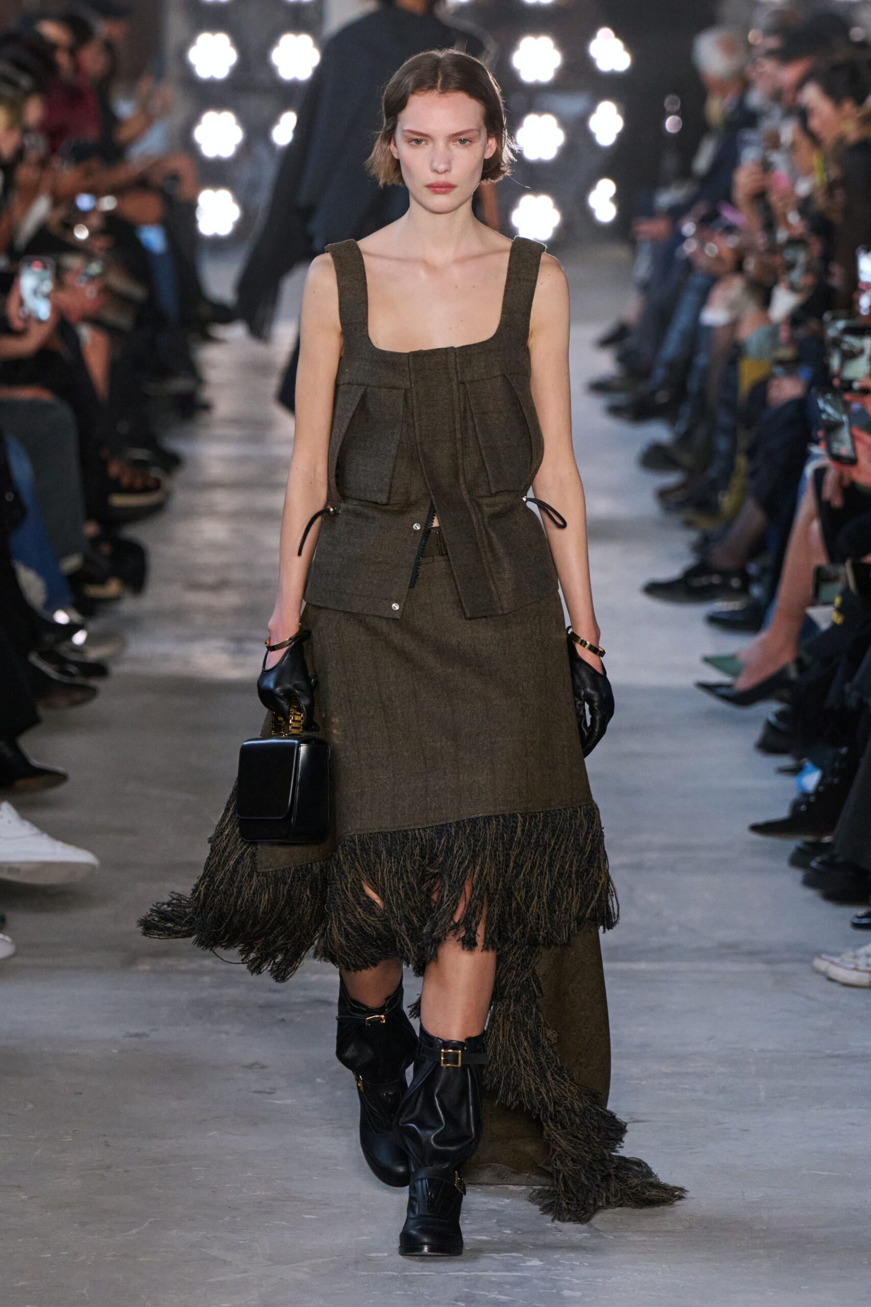 green fringed midi dress
