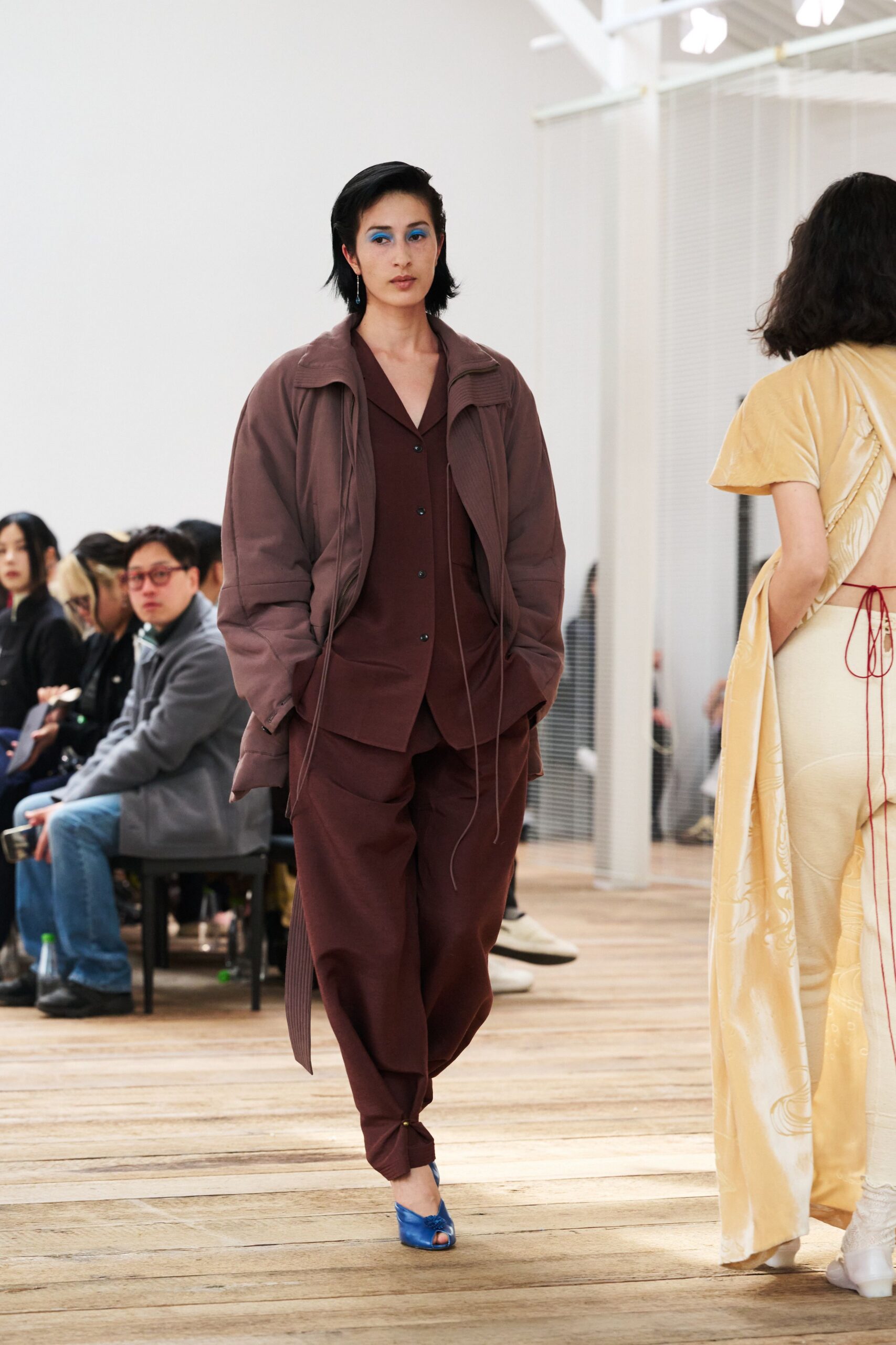 brown cotton long-sleeve collared oversized jacket