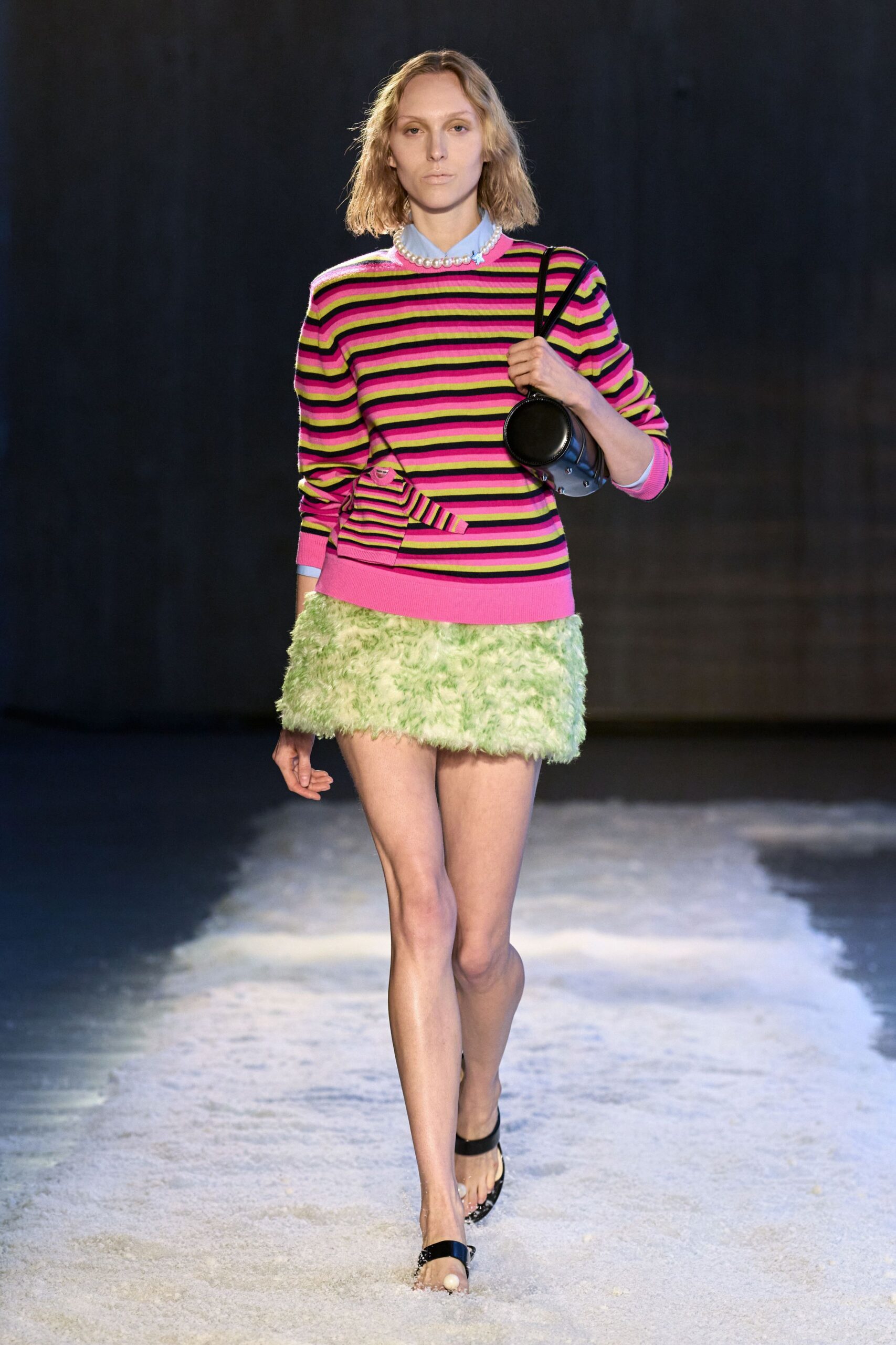 pink cotton long-sleeve collared fitted striped top