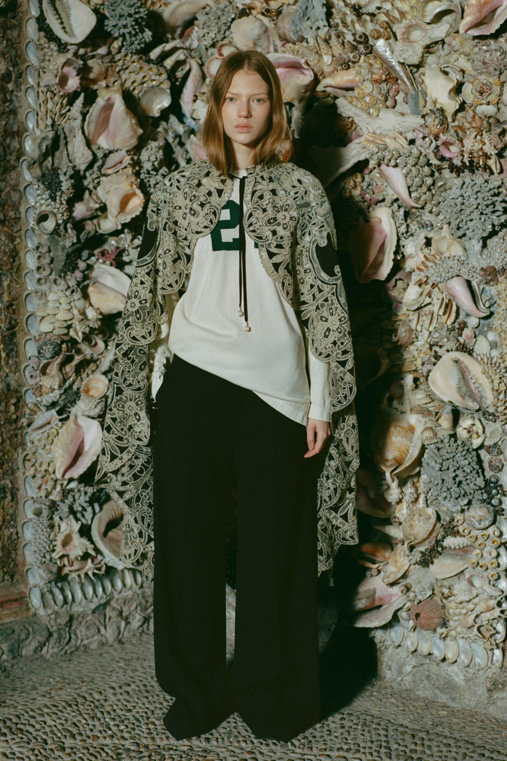 black lace relaxed embroidered cape