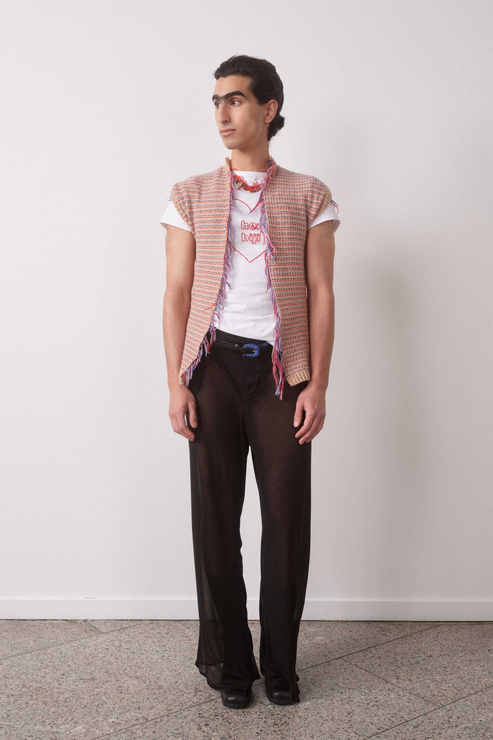 pink cotton sleeveless relaxed layered vest