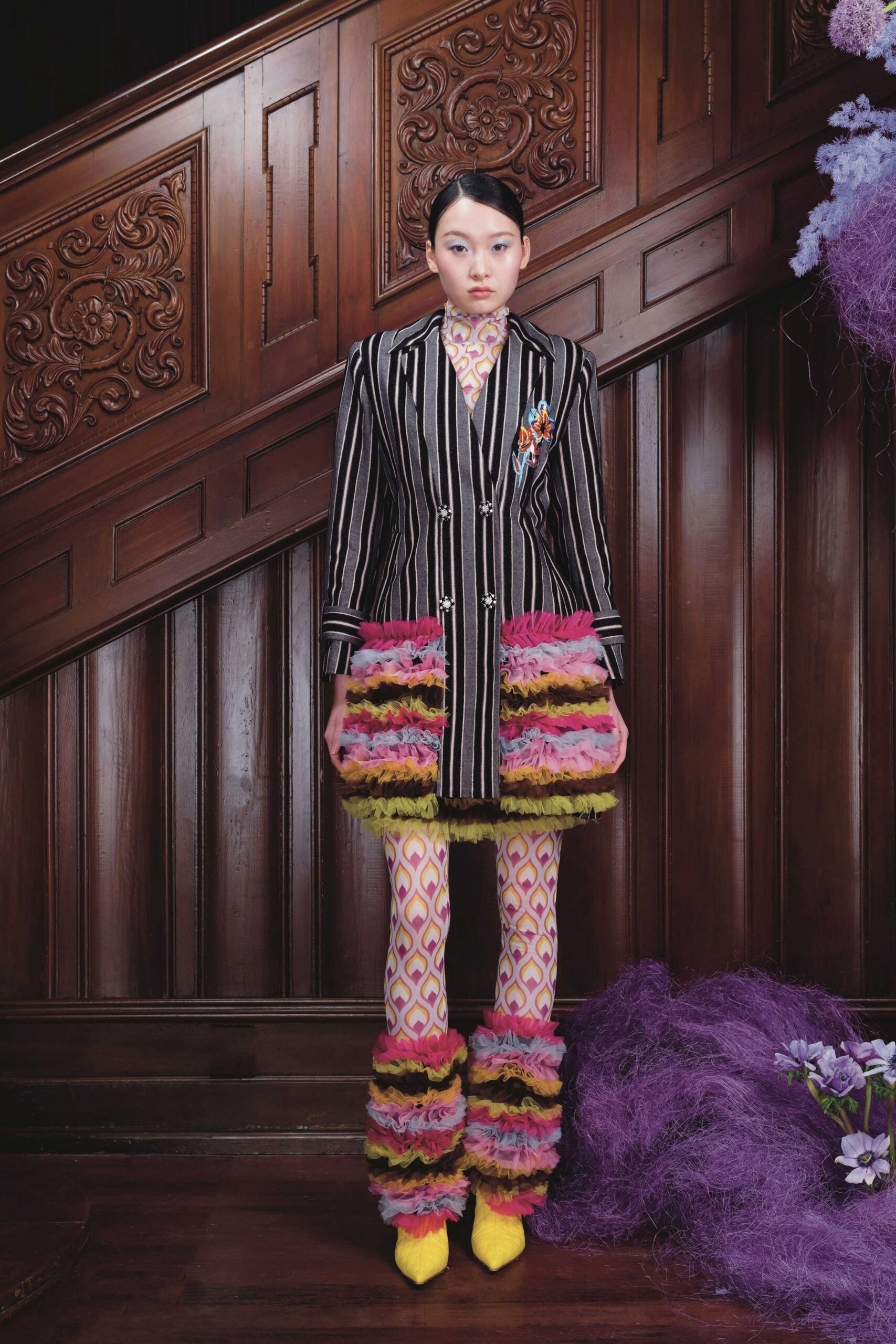 pink cotton fitted fringed pants