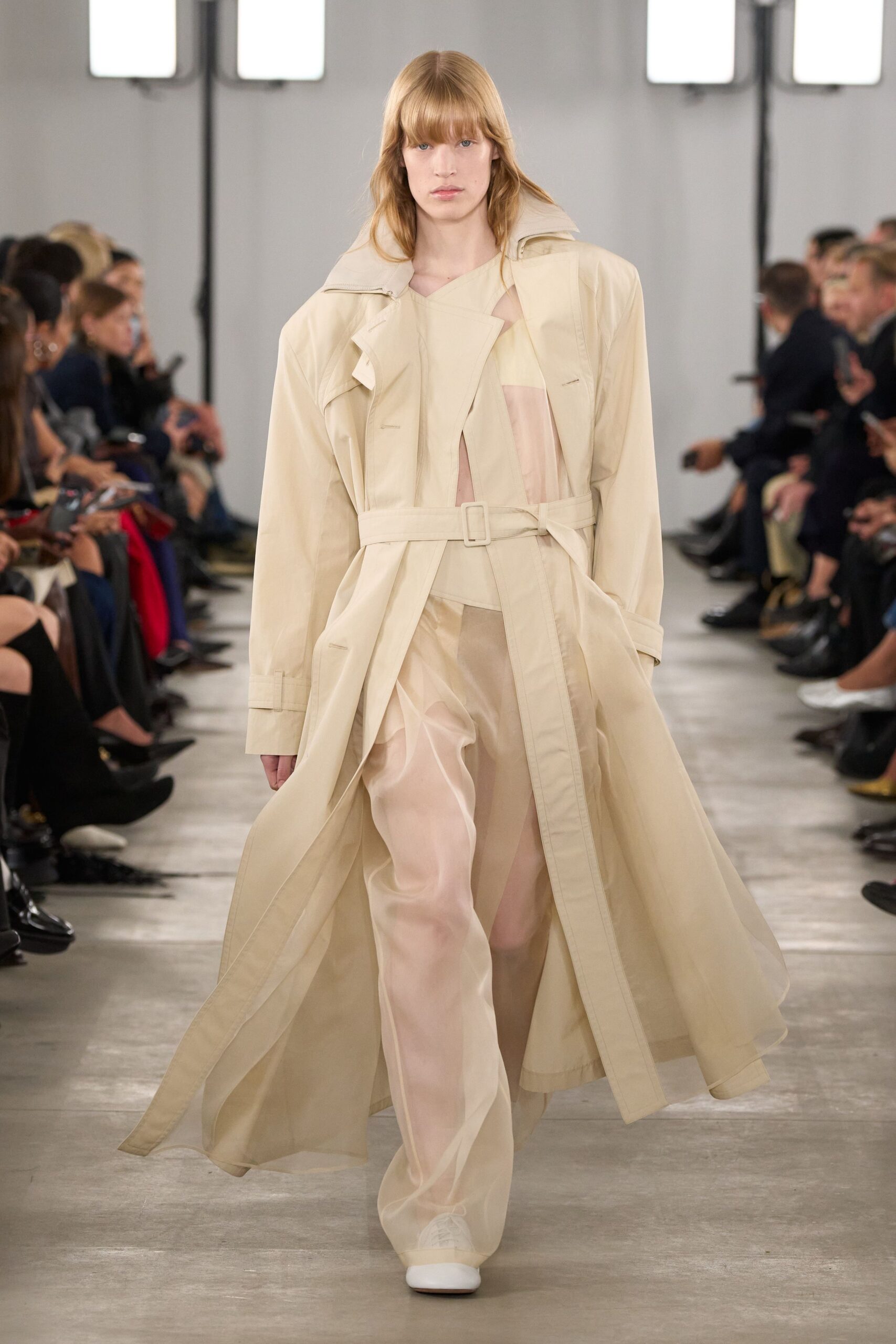 beige coat and jumpsuit