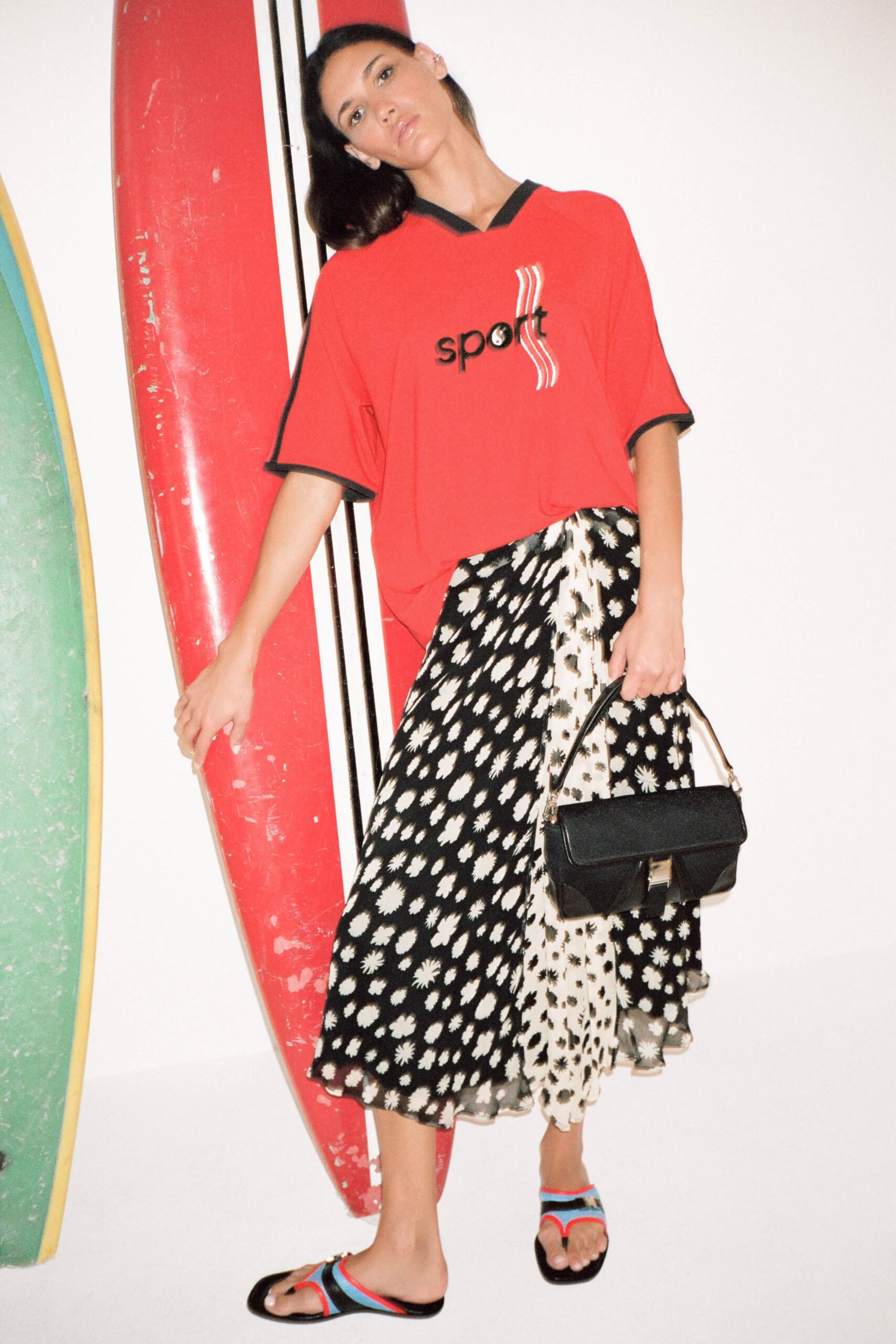 red short-sleeve collared relaxed printed t-shirt