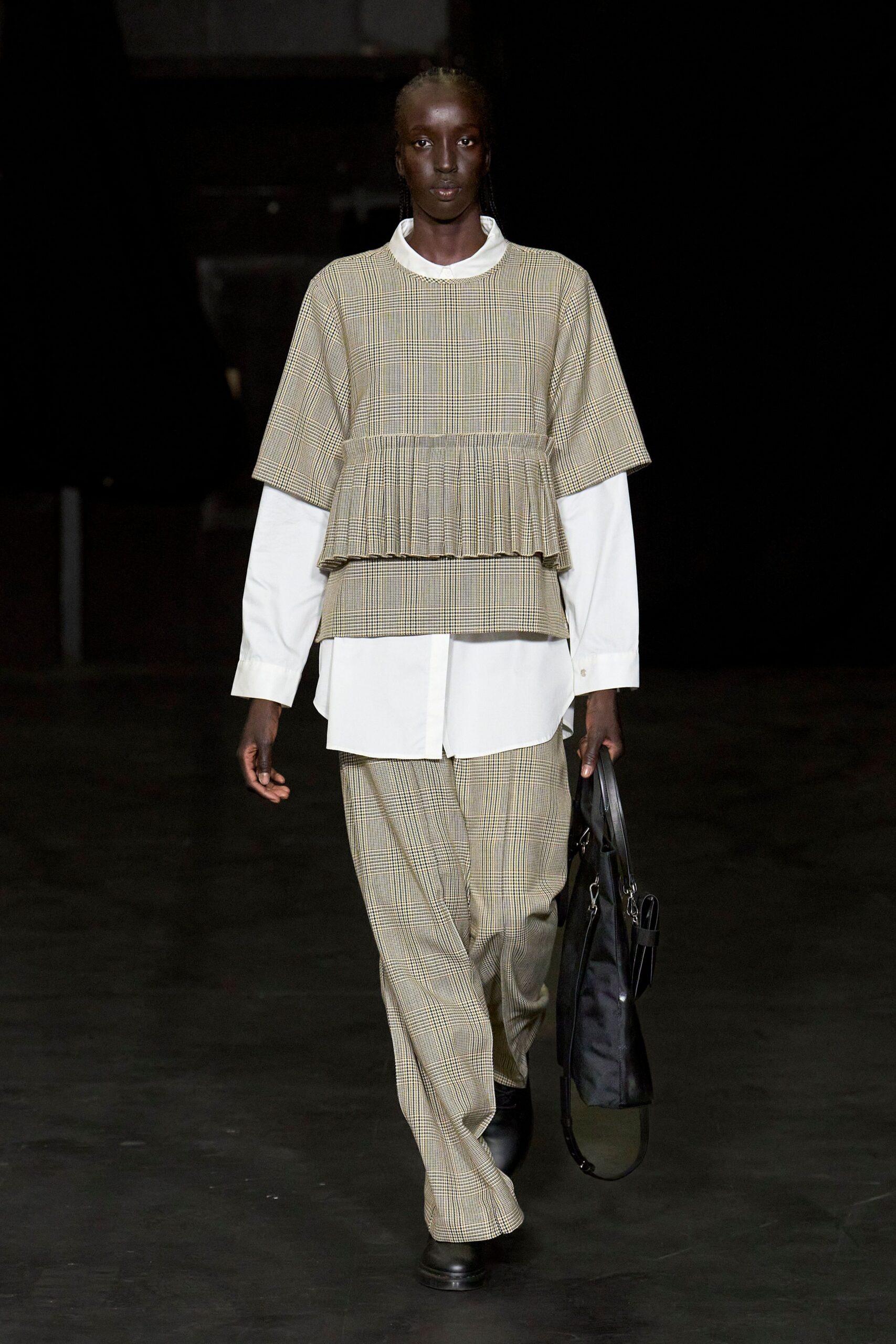 beige gray layered top with white shirt