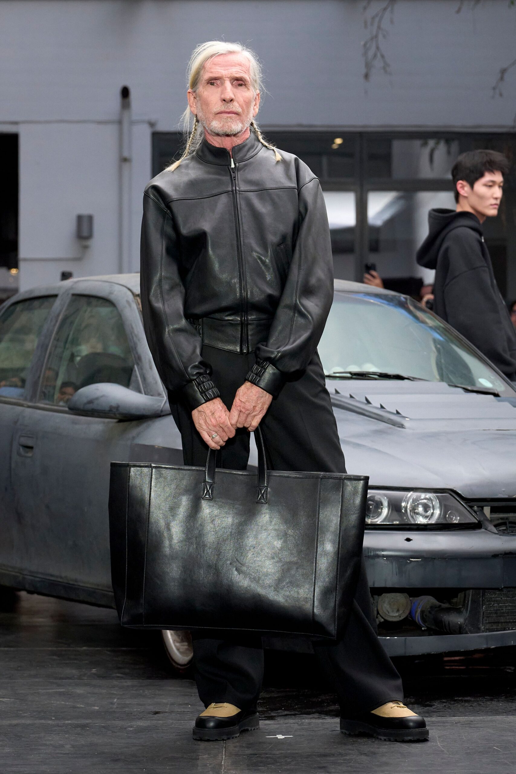 black leather jacket and pants