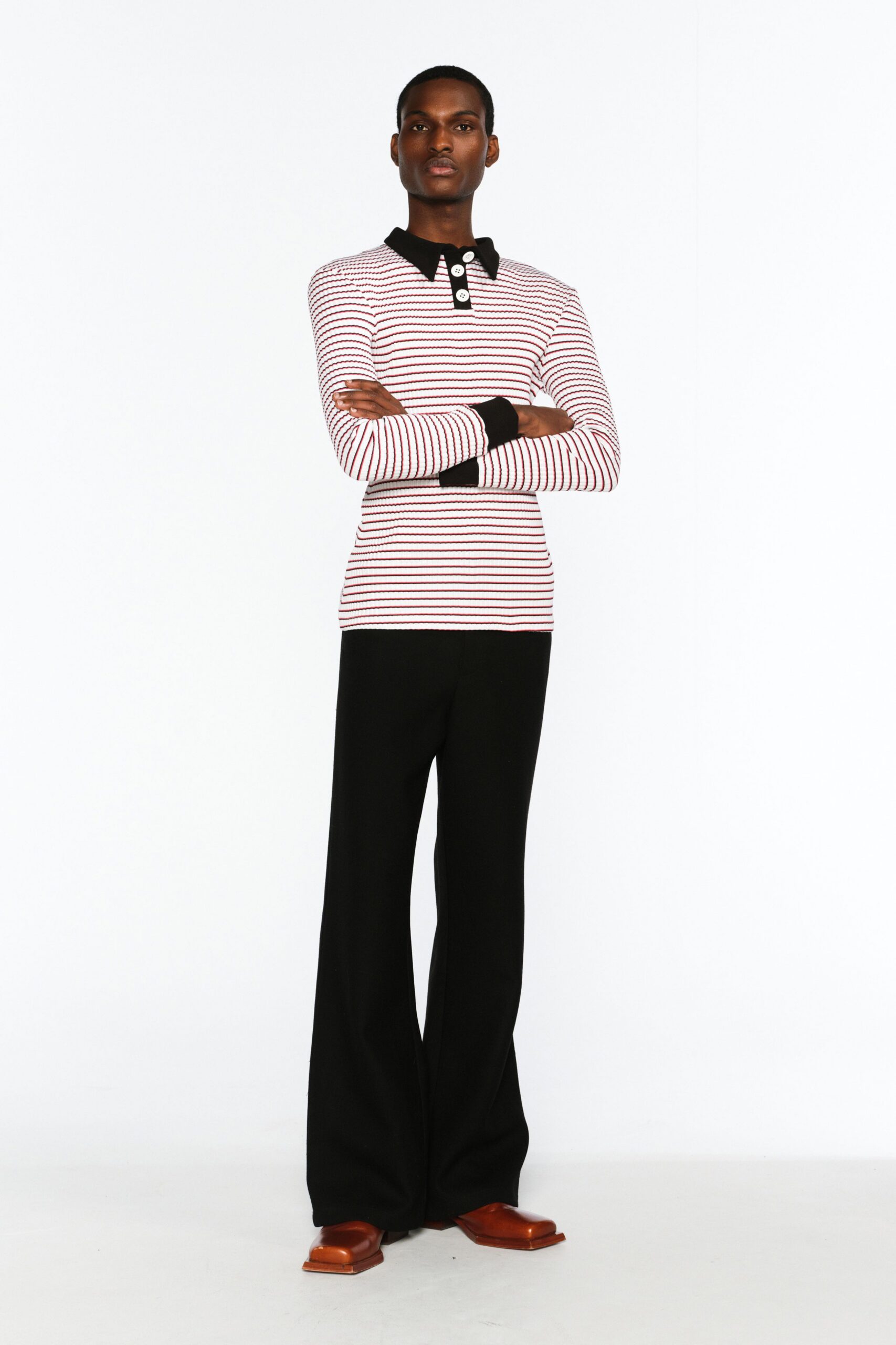 striped shirt black pants