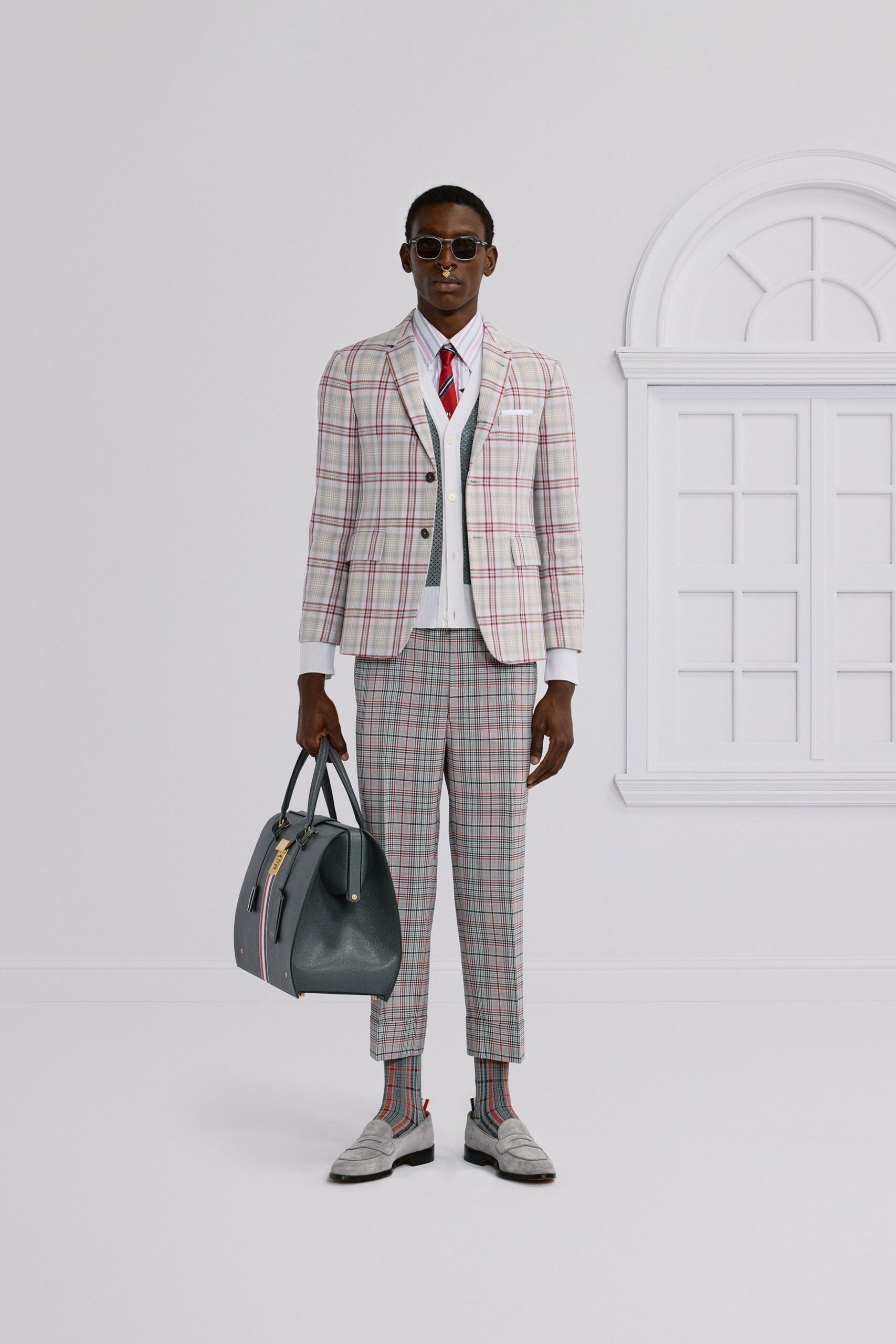 checked tailored suit with accessories