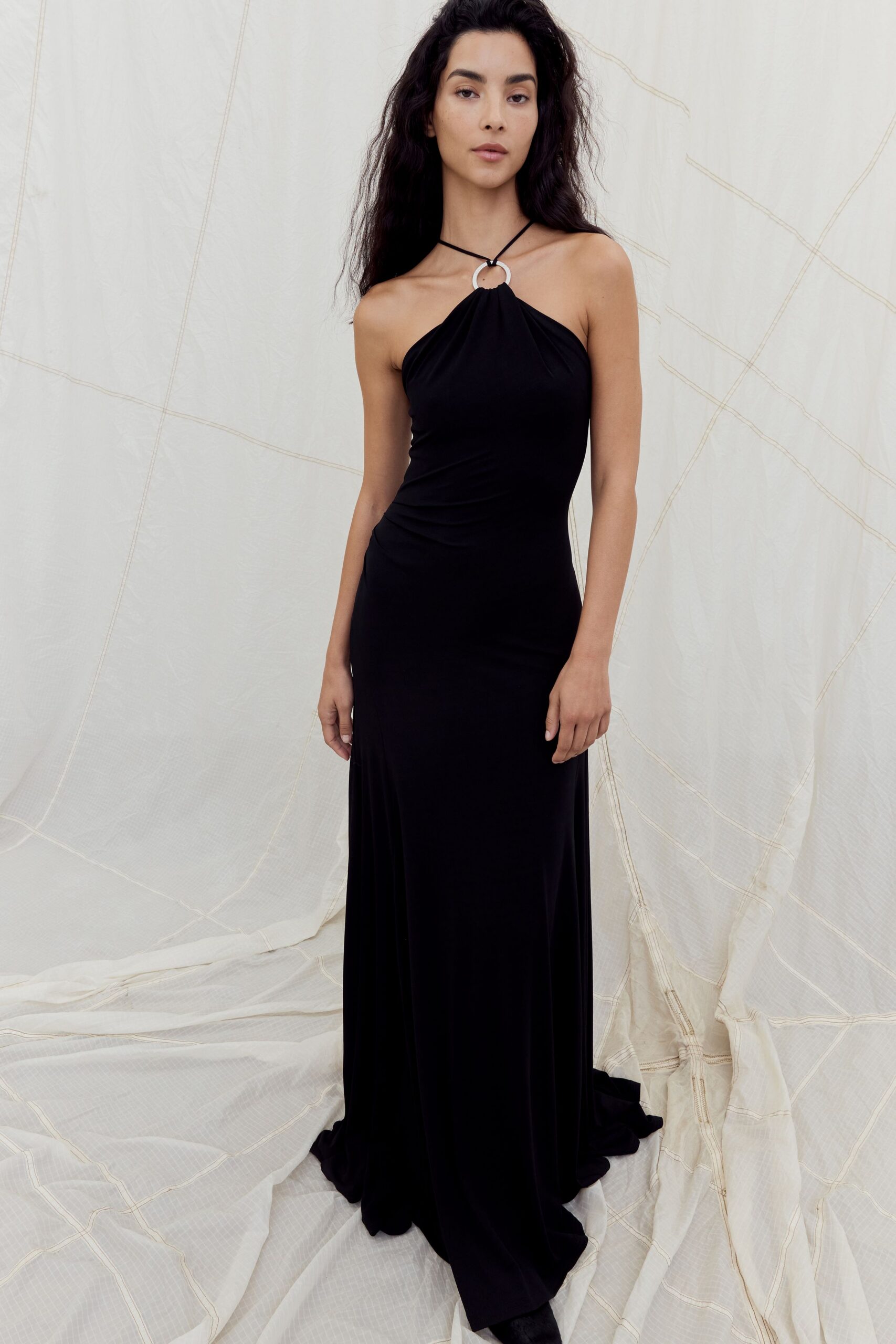 black silk halter gown