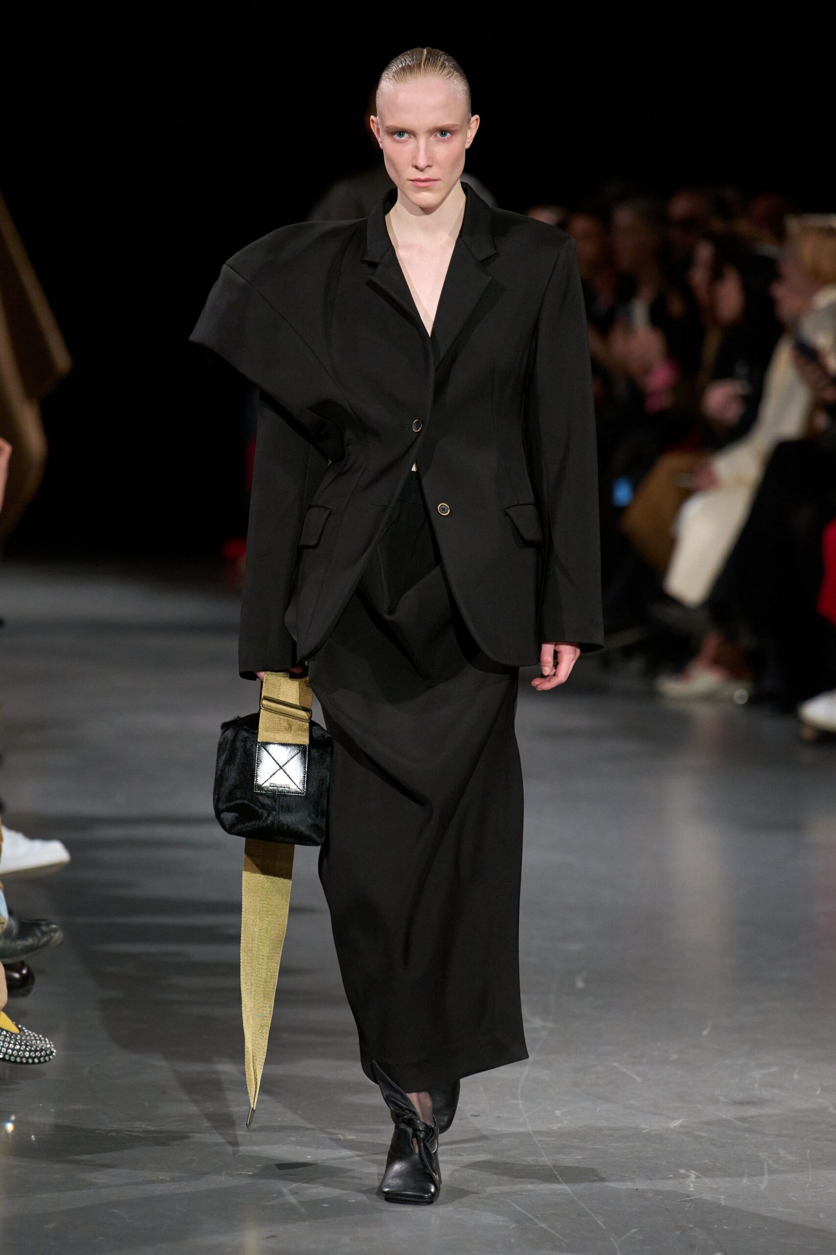 black wool long-sleeve collared structured buttoned suit
