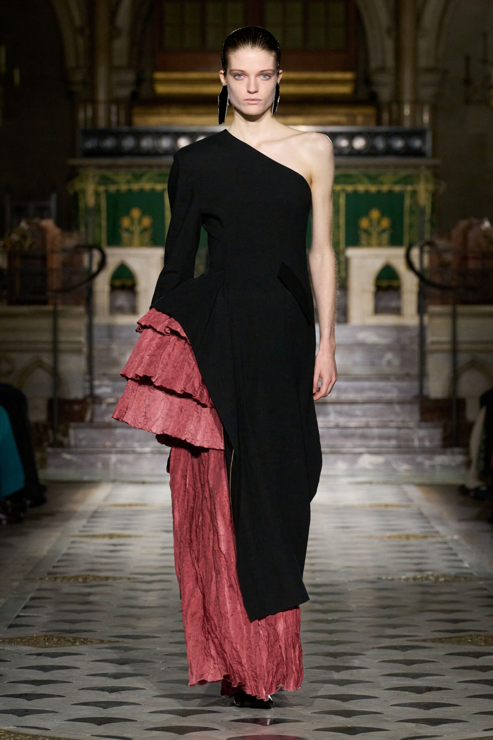 black and red ruffled dress