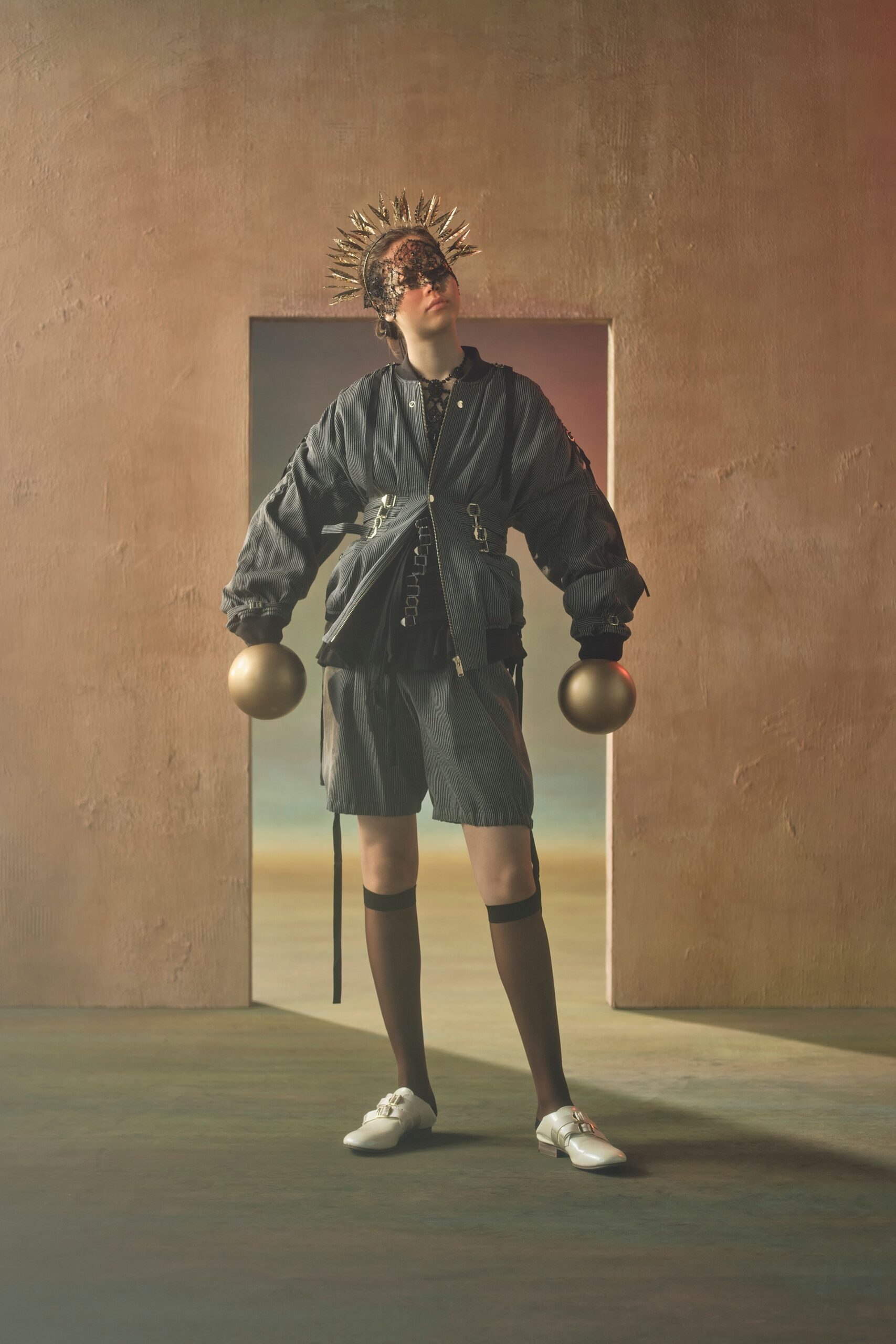 black relaxed jacket and shorts