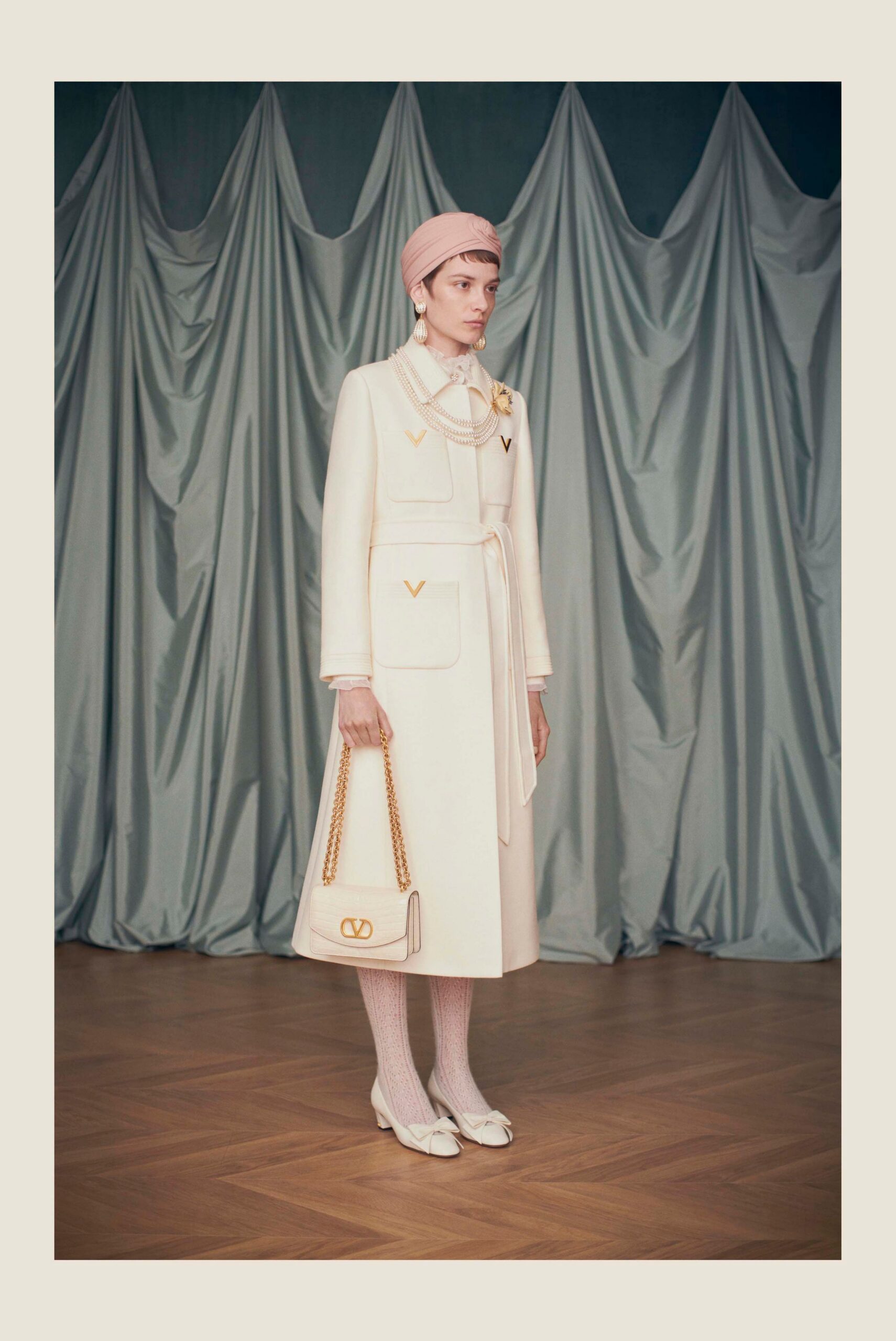 white wool long-sleeve collared fitted belted midi coat