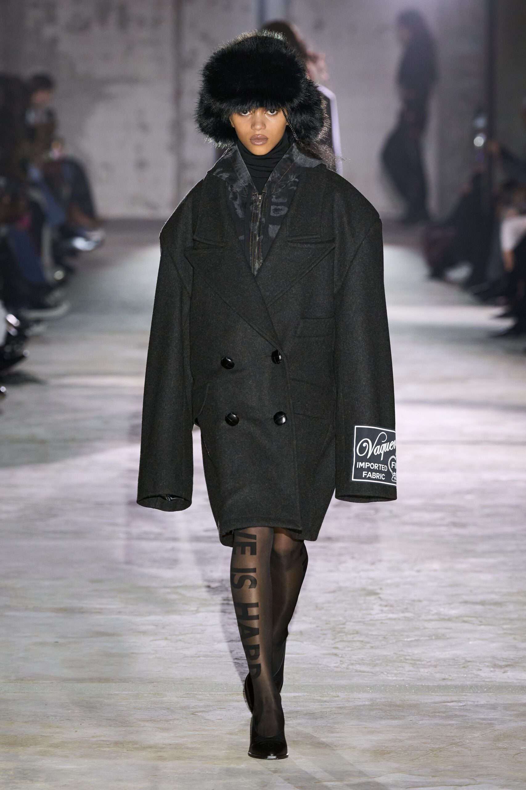 black wool long-sleeve double-breasted oversized buttoned coat