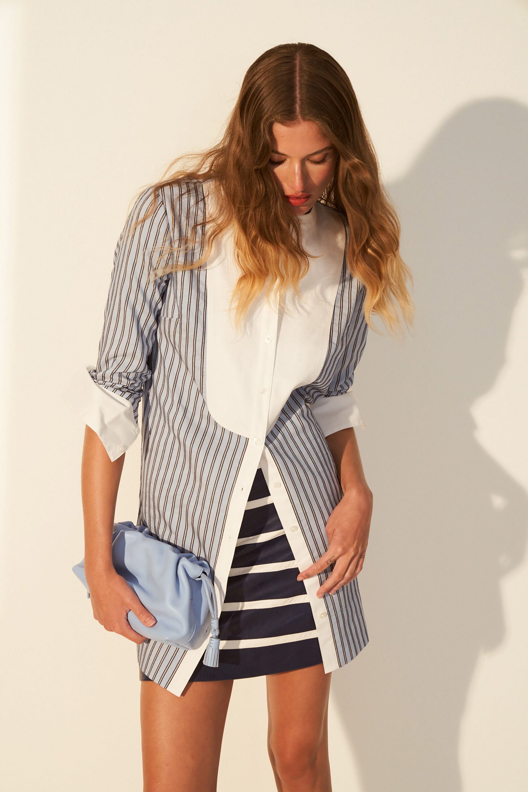 striped shirt and mini skirt